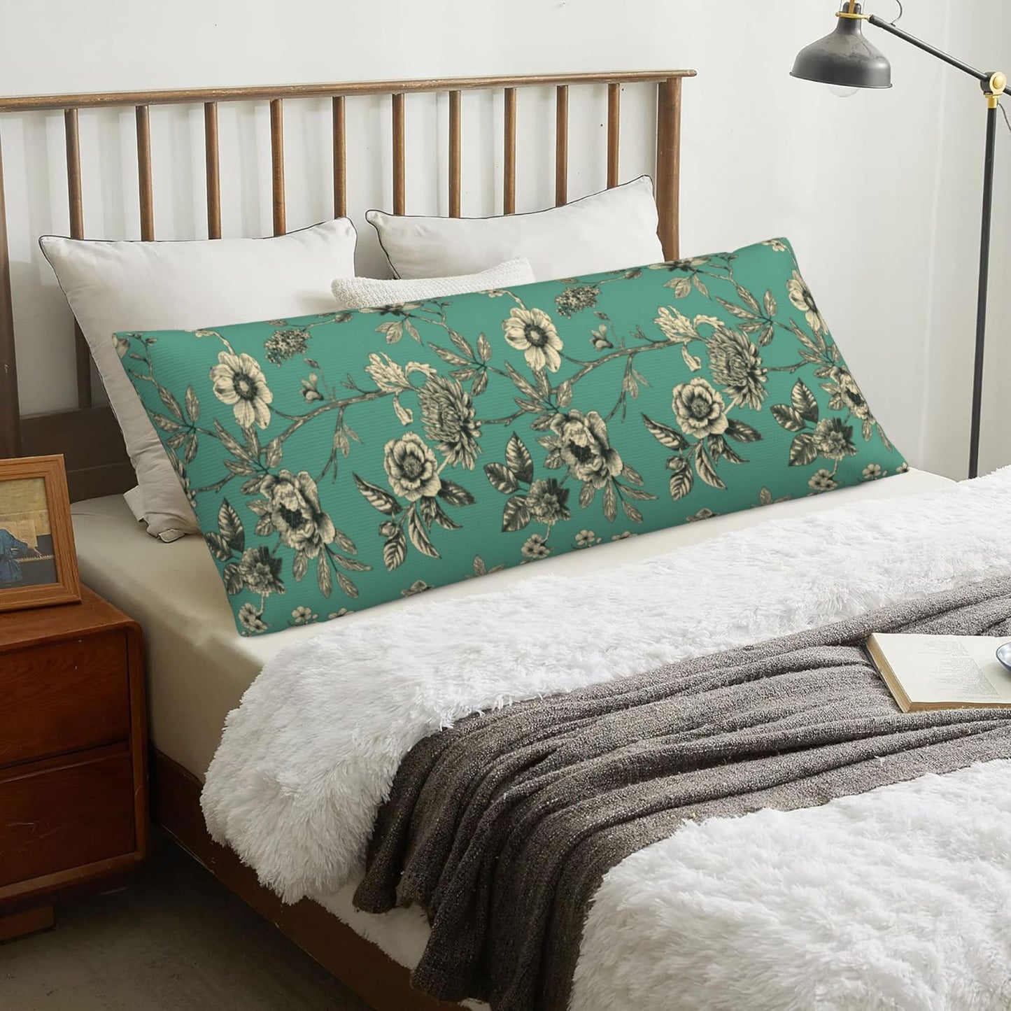 Toile Body Pillow Cover Chinoiserie Flowers Long Pillow Case French Country Decorative Cushion Cover