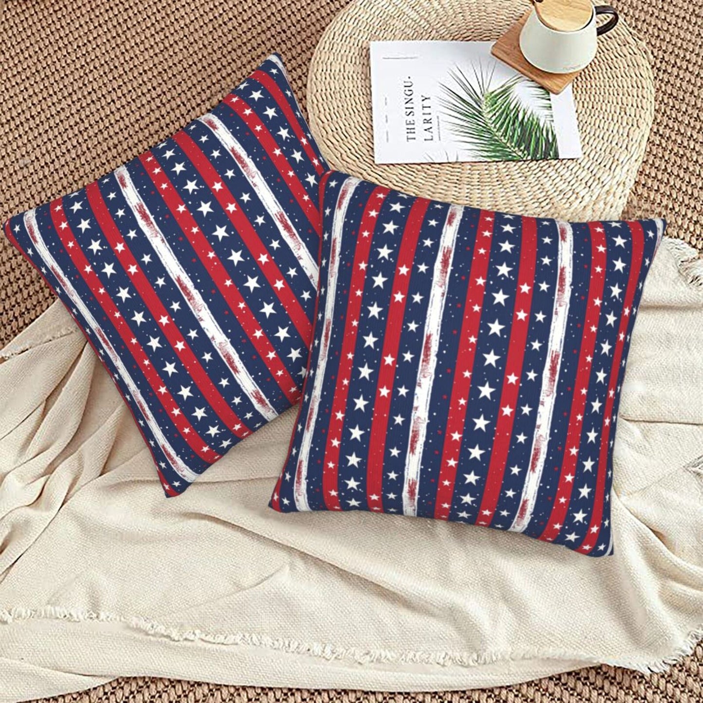 Independence Day Throw Pillow Covers 18x18 inch Set of 2 4th of July Velvet Decorative Cushion Covers