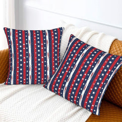 4th of July velvet pillow covers with navy patriotic stars and stripes, styled on a sofa