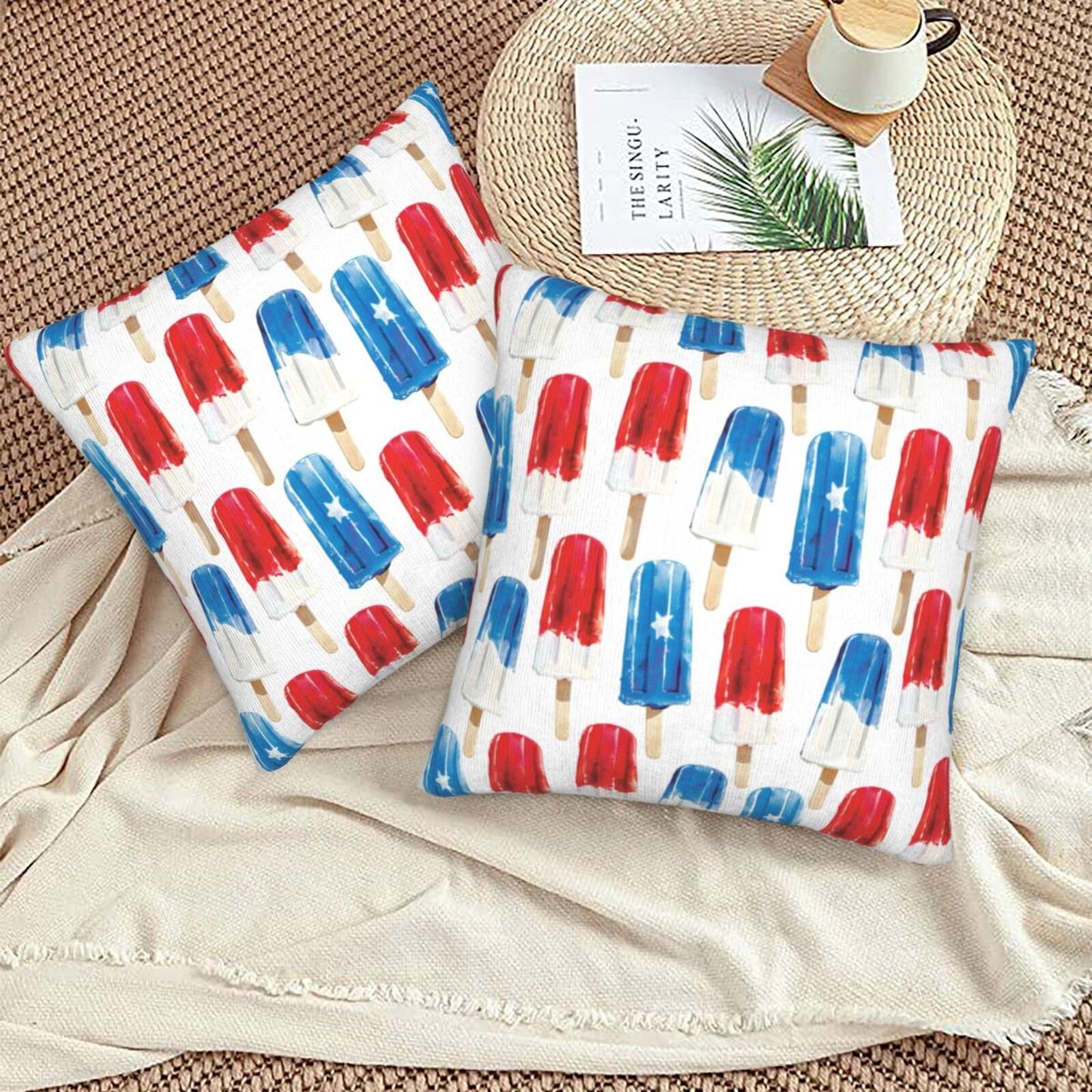 Independence Day Throw Pillow Covers 18x18 inch Set of 2 4th of July Velvet Decorative Cushion Covers