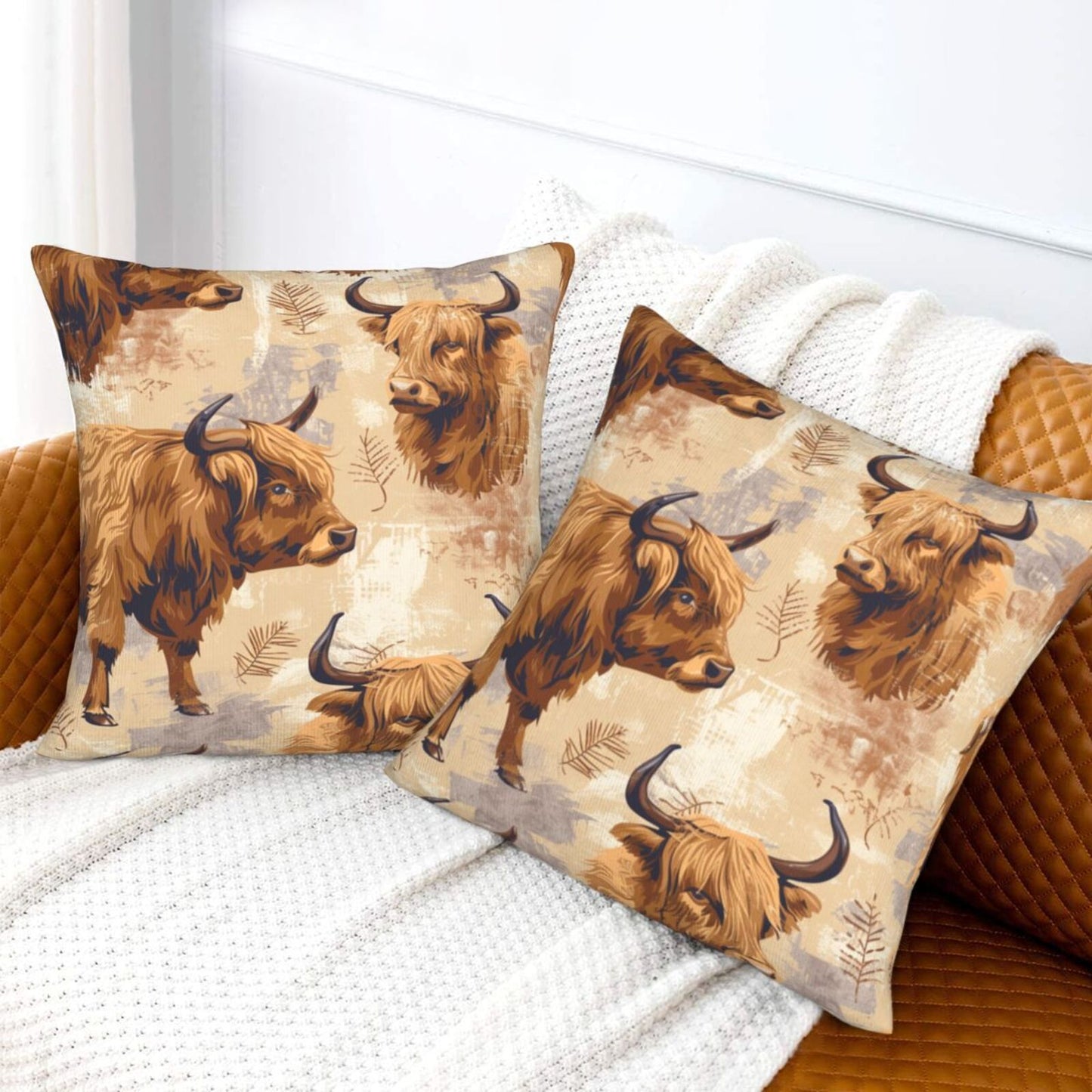 Western Cowgirl And Highland Cows Throw Pillow Covers 18x18 inch Set of 2 Rustic Country Velvet Decorative Cushion Covers