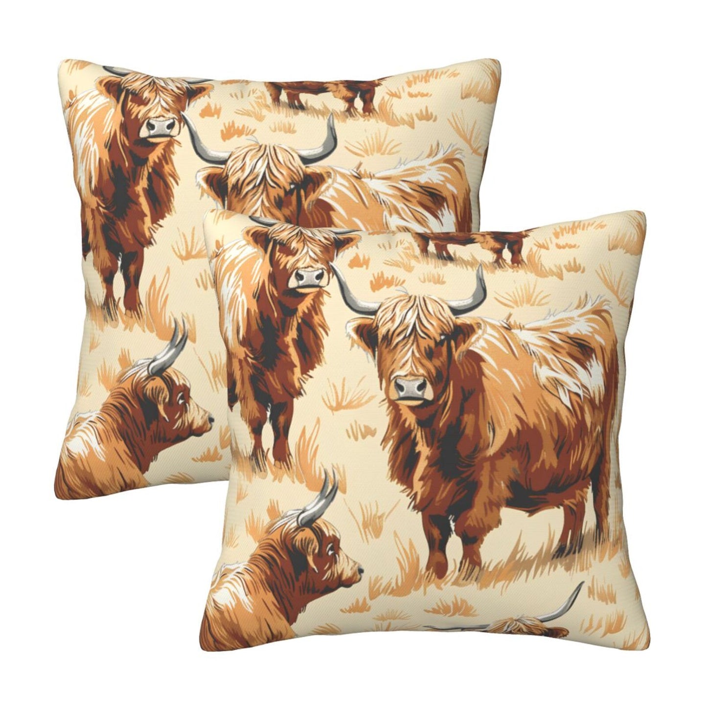 Western Cowgirl And Highland Cows Throw Pillow Covers 18x18 inch Set of 2 Rustic Country Velvet Decorative Cushion Covers