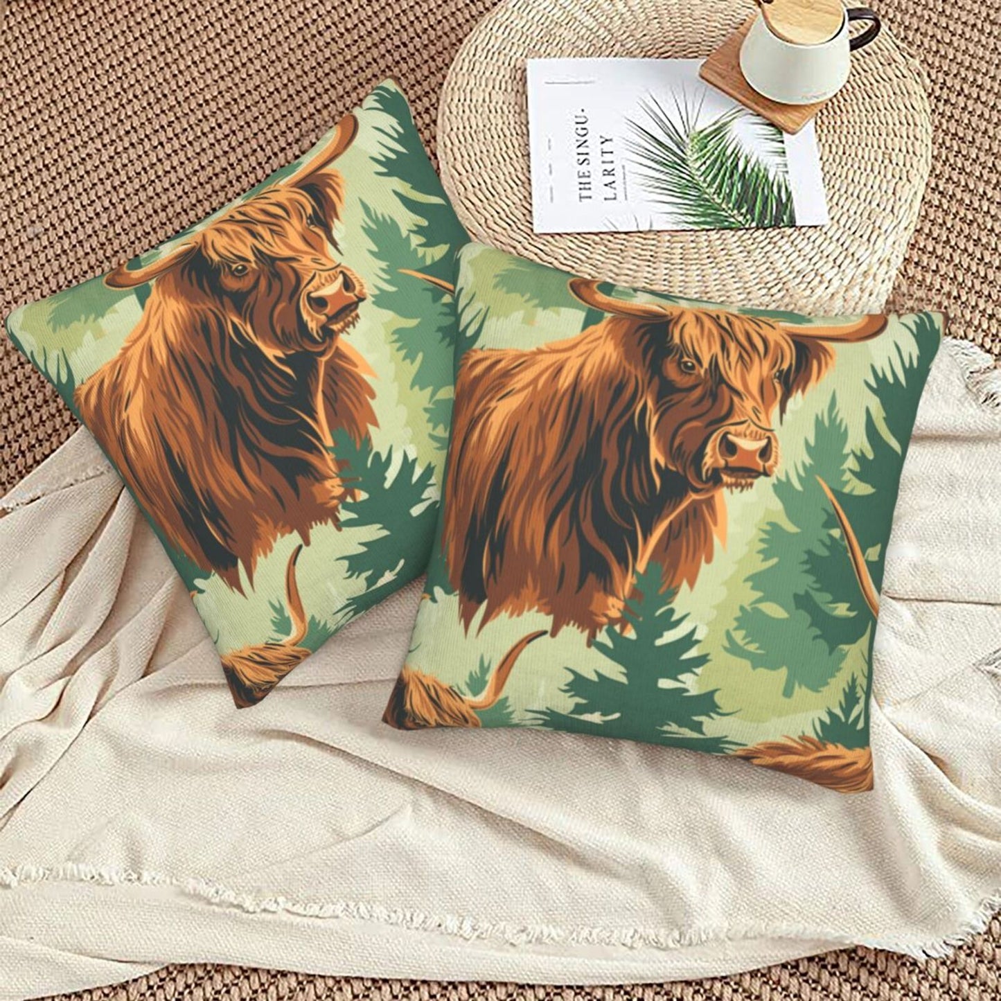 Western Cowgirl And Highland Cows Throw Pillow Covers 18x18 inch Set of 2 Rustic Country Velvet Decorative Cushion Covers