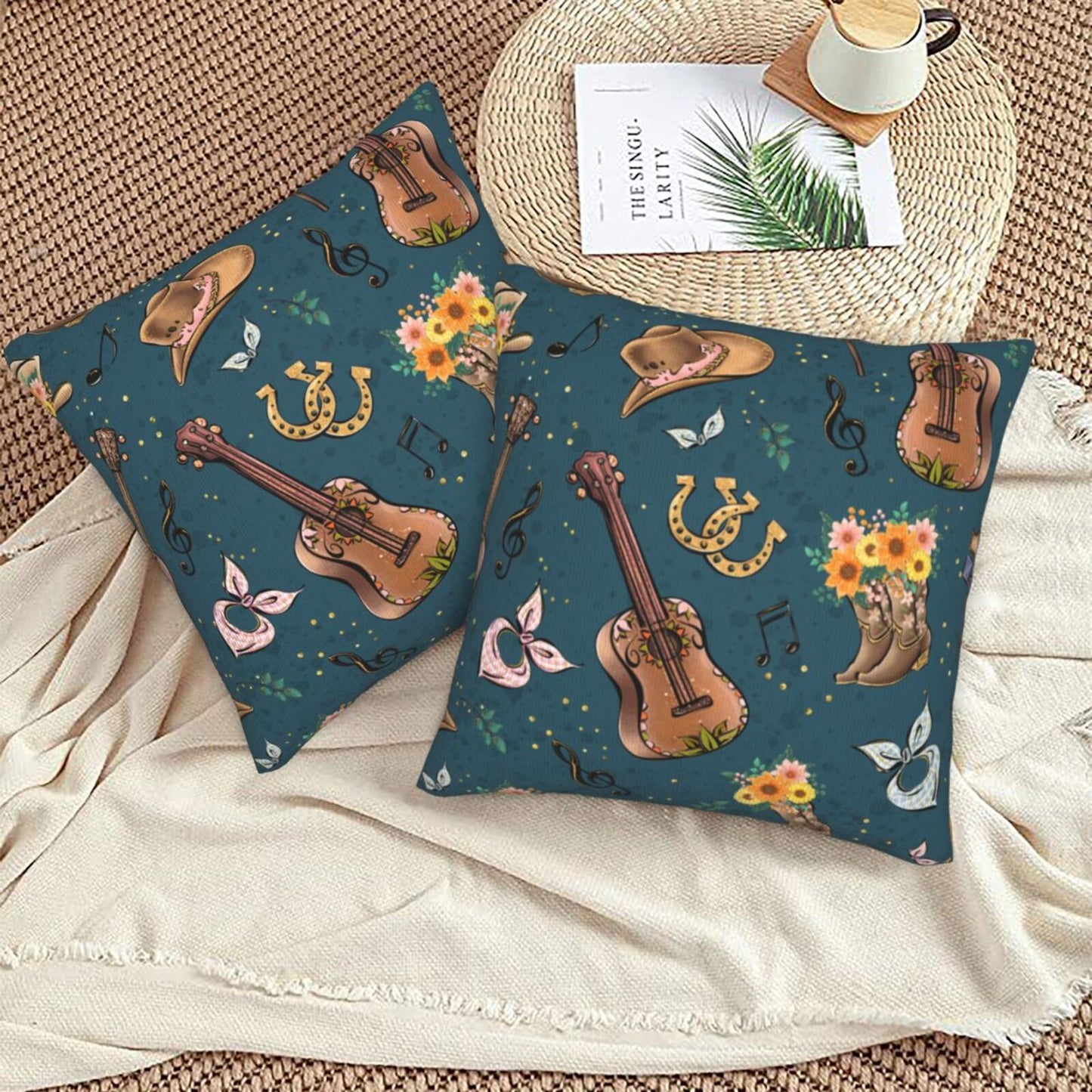 Western Cowgirl And Highland Cows Throw Pillow Covers 18x18 inch Set of 2 Rustic Country Velvet Decorative Cushion Covers