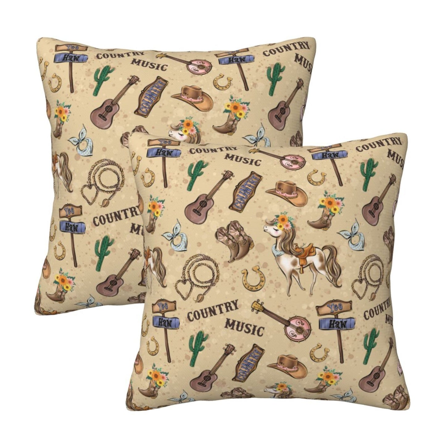 Western Cowgirl And Highland Cows Throw Pillow Covers 18x18 inch Set of 2 Rustic Country Velvet Decorative Cushion Covers
