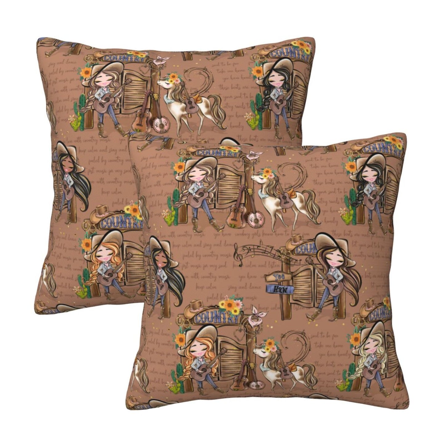 Western Cowgirl And Highland Cows Throw Pillow Covers 18x18 inch Set of 2 Rustic Country Velvet Decorative Cushion Covers