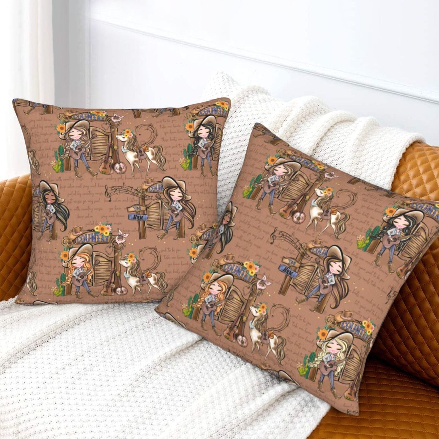 Western Cowgirl And Highland Cows Throw Pillow Covers 18x18 inch Set of 2 Rustic Country Velvet Decorative Cushion Covers