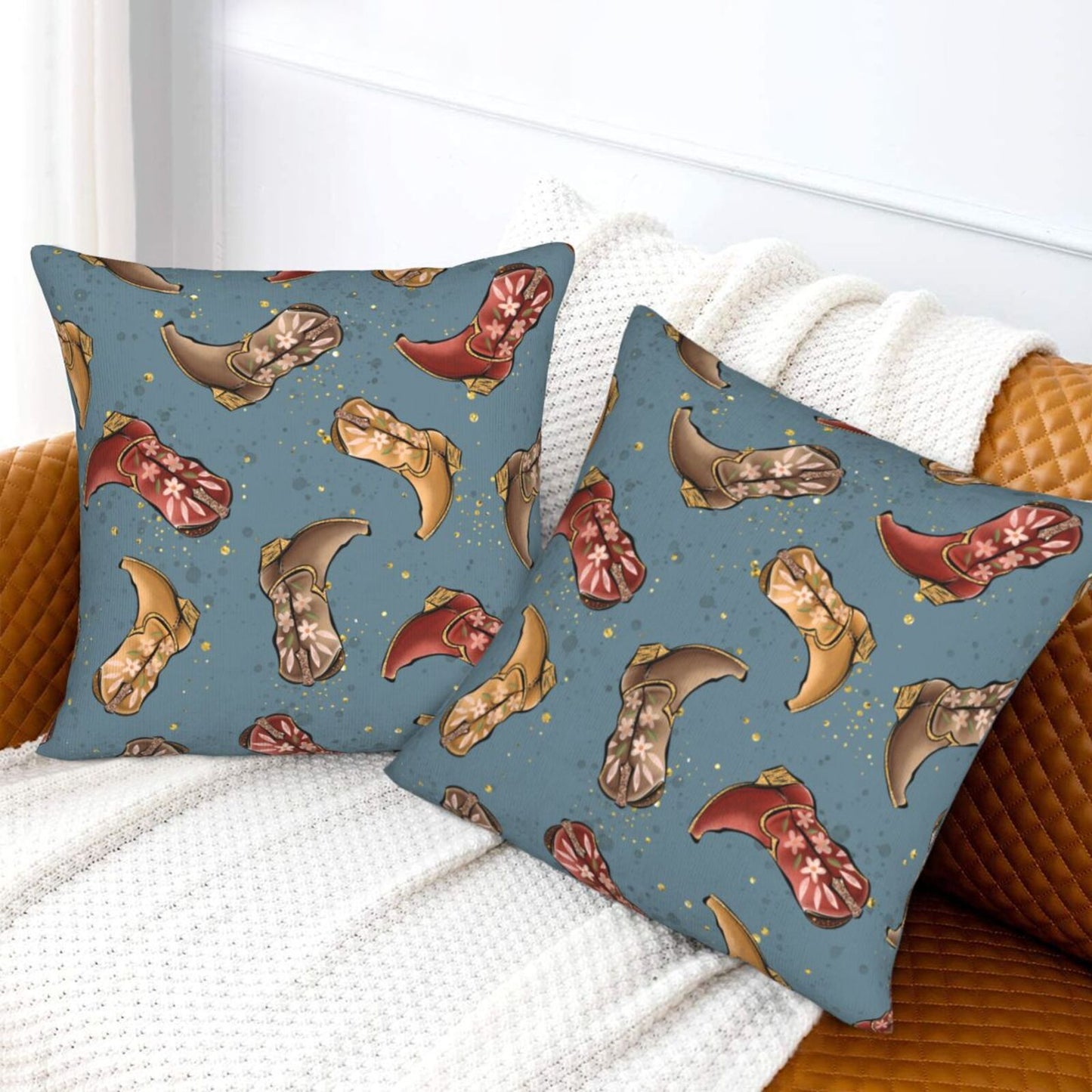 Western Cowgirl And Highland Cows Throw Pillow Covers 18x18 inch Set of 2 Rustic Country Velvet Decorative Cushion Covers