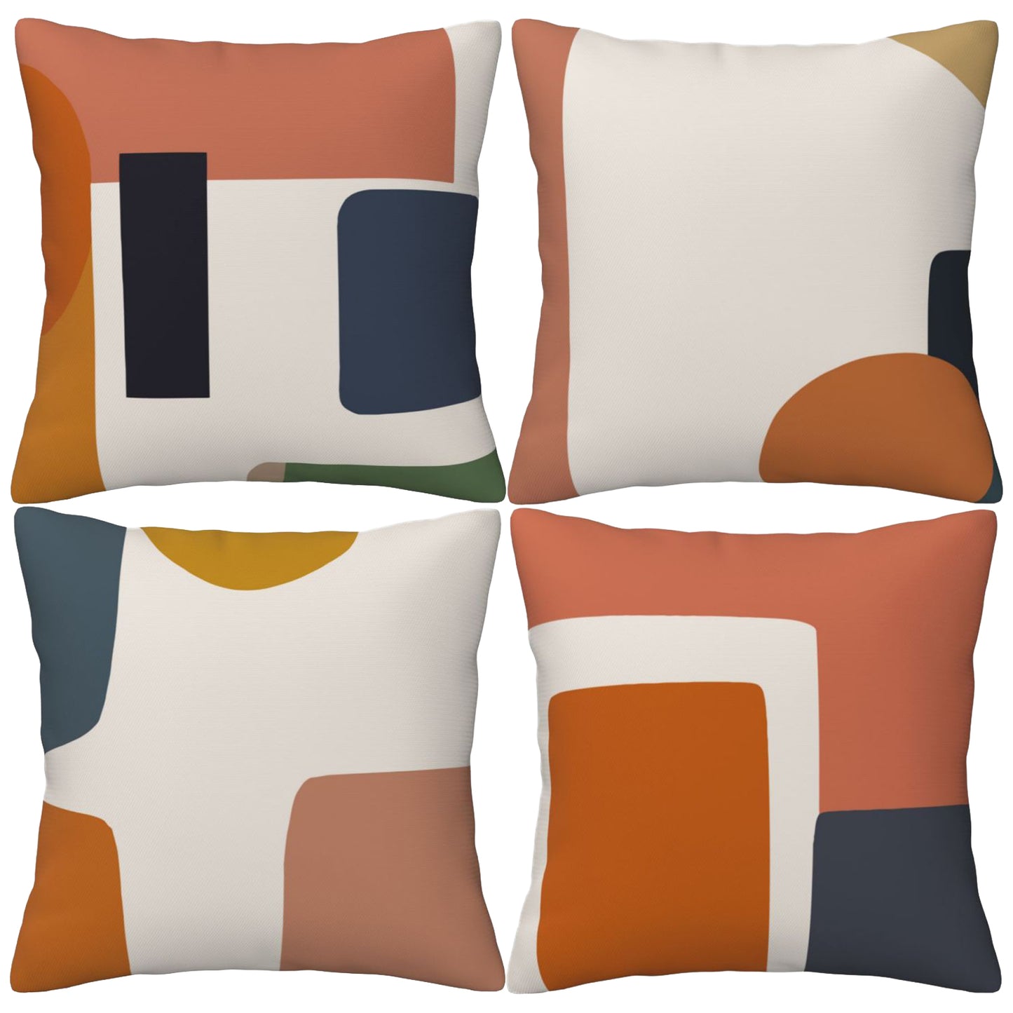 Mid Century Throw Pillow Covers 18x18 inch Set of 4 Bohemian Abstract Pillow Cases Rust Modern Geometric Decorative Cushion Covers