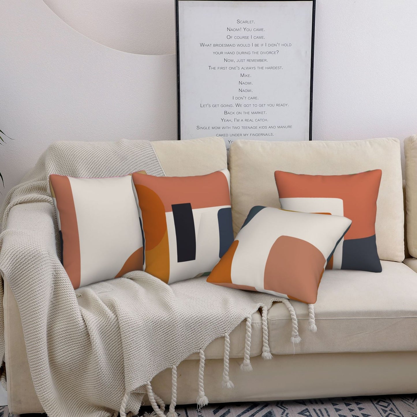 Mid Century Throw Pillow Covers 18x18 inch Set of 4 Bohemian Abstract Pillow Cases Rust Modern Geometric Decorative Cushion Covers
