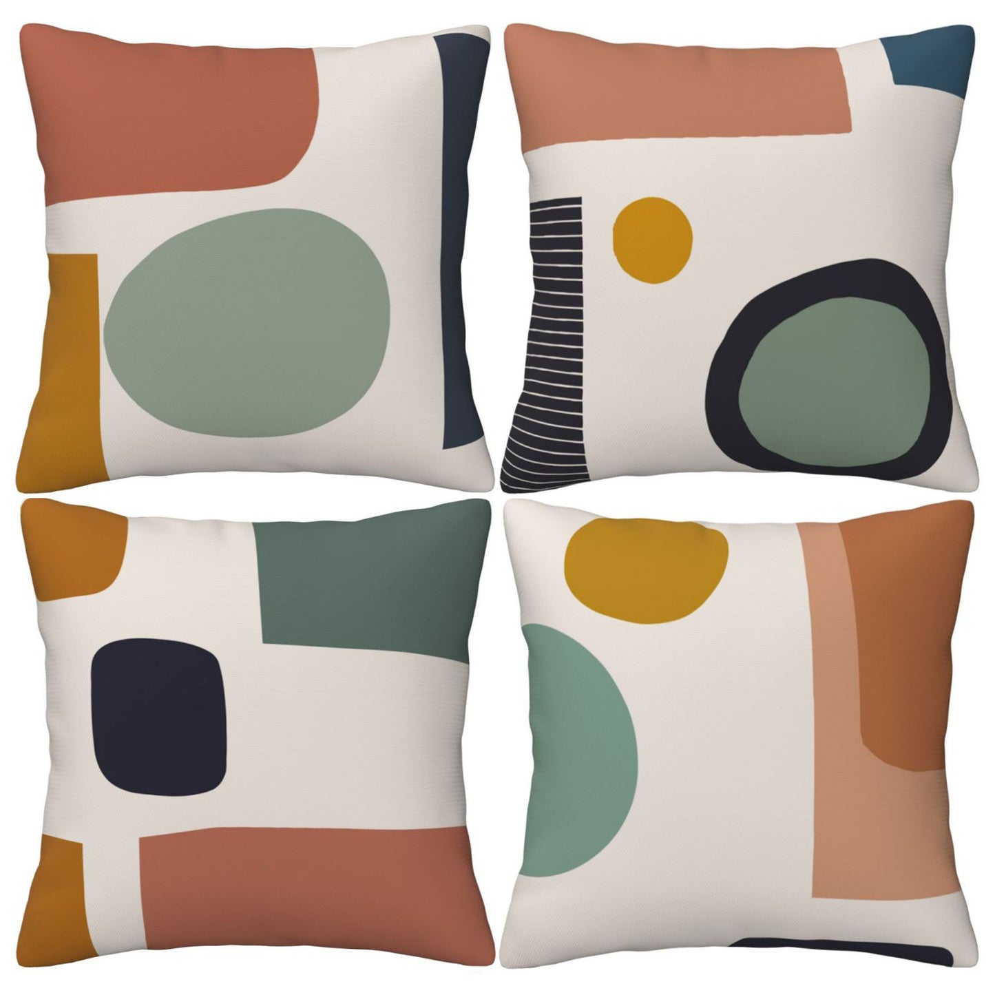 Mid Century Throw Pillow Covers 18x18 inch Set of 4 Bohemian Abstract Pillow Cases Rust Modern Geometric Decorative Cushion Covers