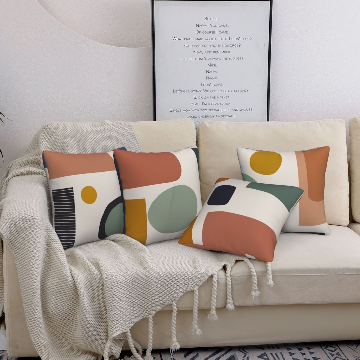 Mid Century Throw Pillow Covers 18x18 inch Set of 4 Bohemian Abstract Pillow Cases Rust Modern Geometric Decorative Cushion Covers