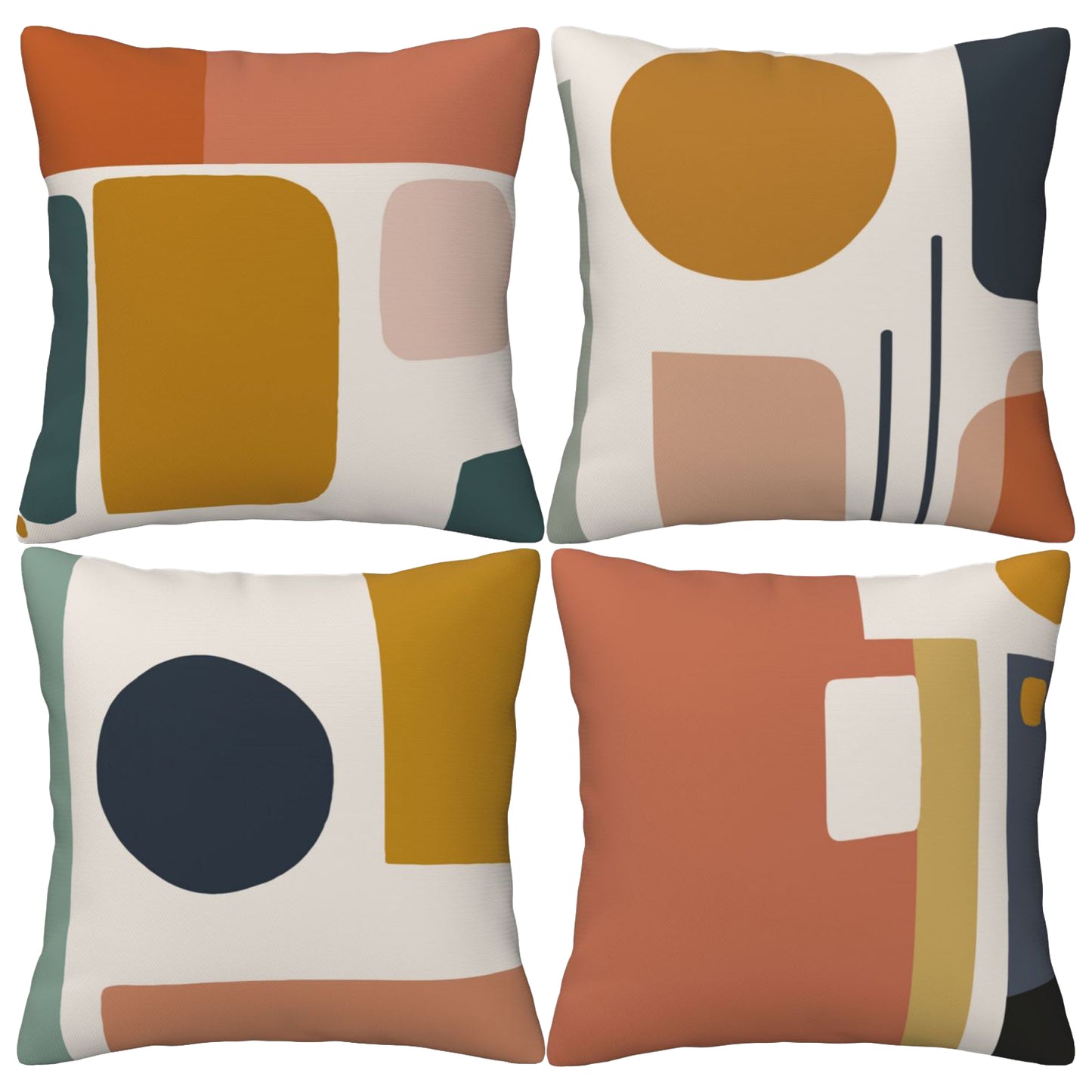 Mid Century Throw Pillow Covers 18x18 inch Set of 4 Bohemian Abstract Pillow Cases Rust Modern Geometric Decorative Cushion Covers