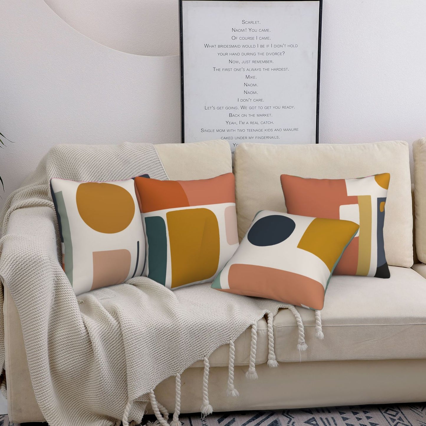 Mid Century Throw Pillow Covers 18x18 inch Set of 4 Bohemian Abstract Pillow Cases Rust Modern Geometric Decorative Cushion Covers