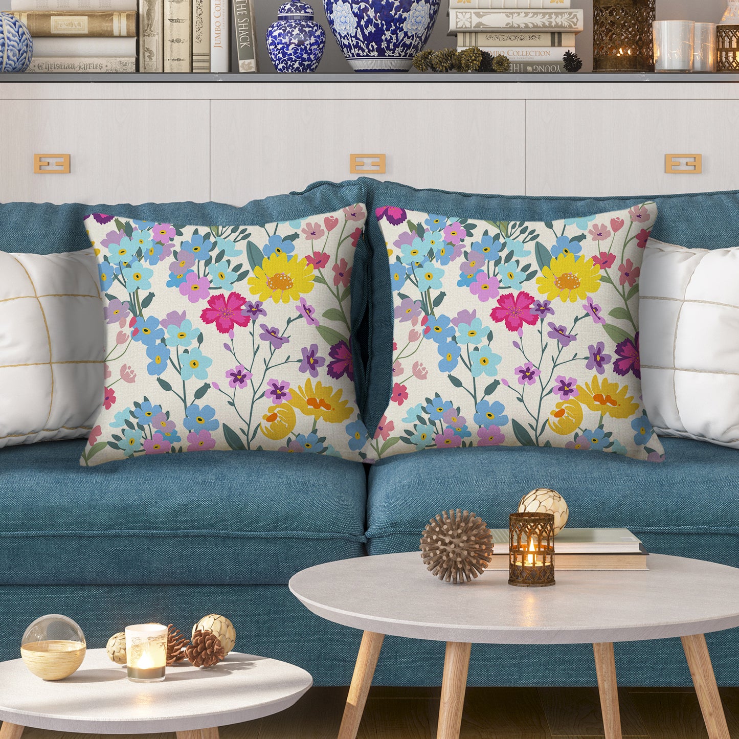 Outdoor Waterproof Throw Pillow Covers 18x18 inch Set of 2 Colorful Floral Decorative Cushion Covers for Patio Garden