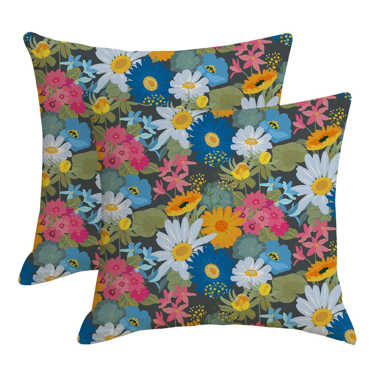 Outdoor Waterproof Throw Pillow Covers 18x18 inch Set of 2 Colorful Floral Decorative Cushion Covers for Patio Garden