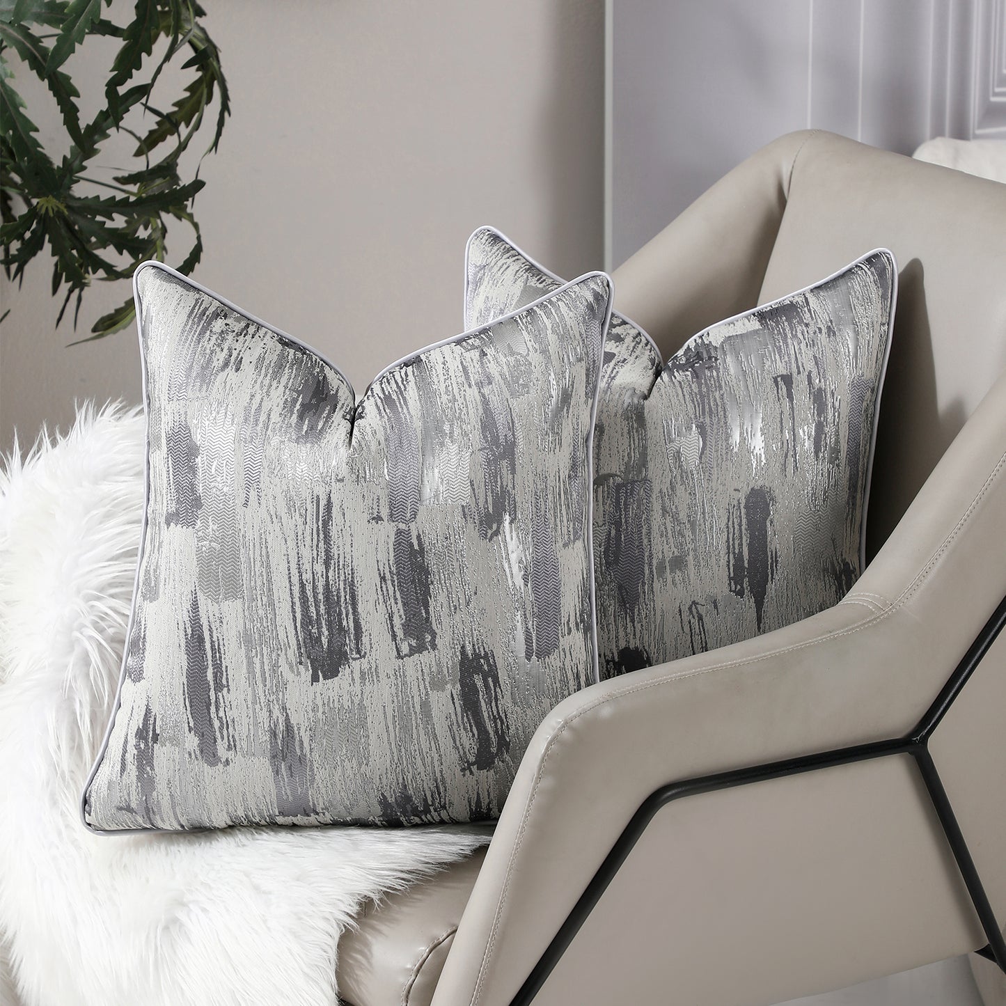 Jacquard Textured Throw Pillow Covers 18x18 inch Set of 2 Abstract Decorative Cushion Covers