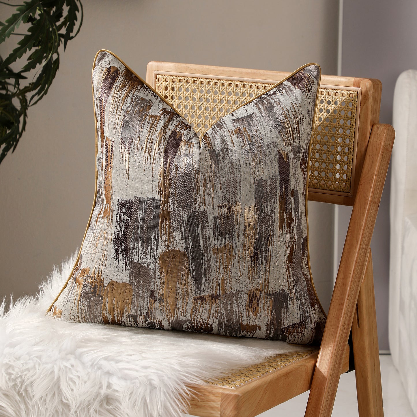 Jacquard Textured Throw Pillow Covers 18x18 inch Set of 2 Abstract Decorative Cushion Covers
