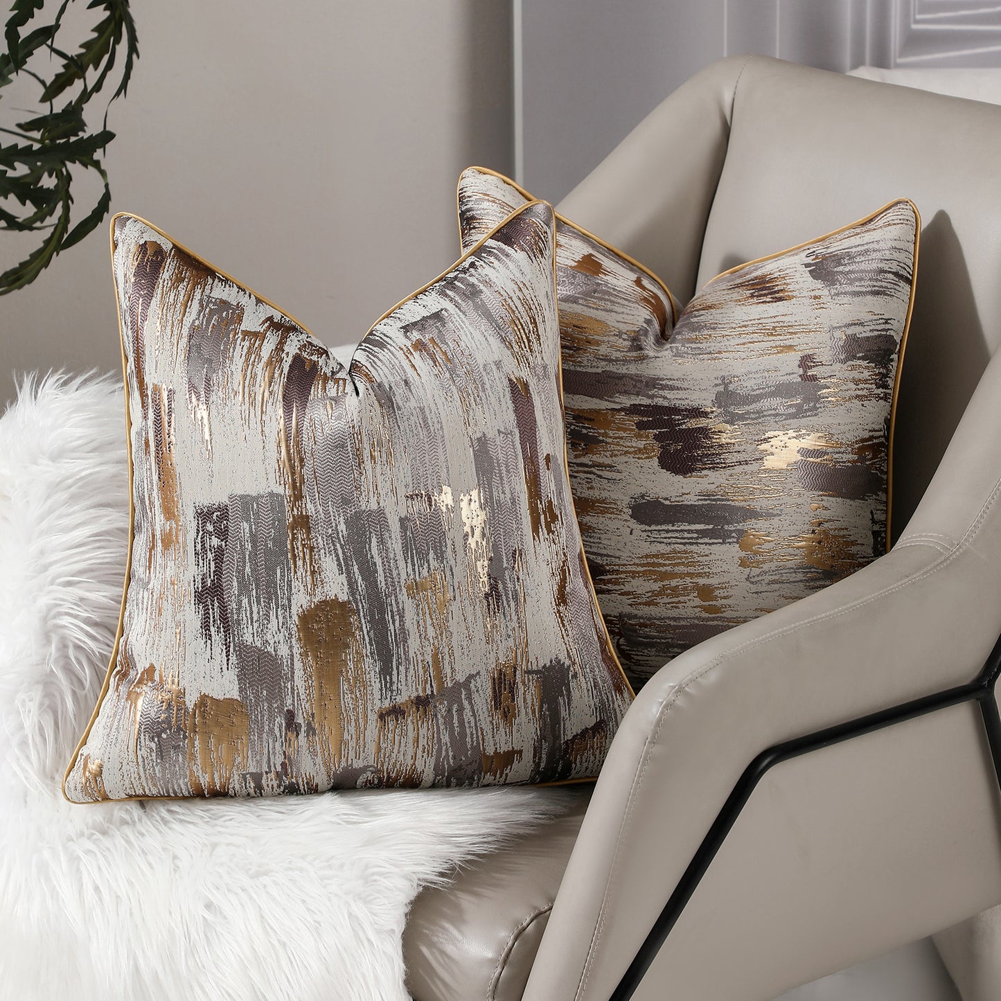 Jacquard Textured Throw Pillow Covers 18x18 inch Set of 2 Abstract Decorative Cushion Covers