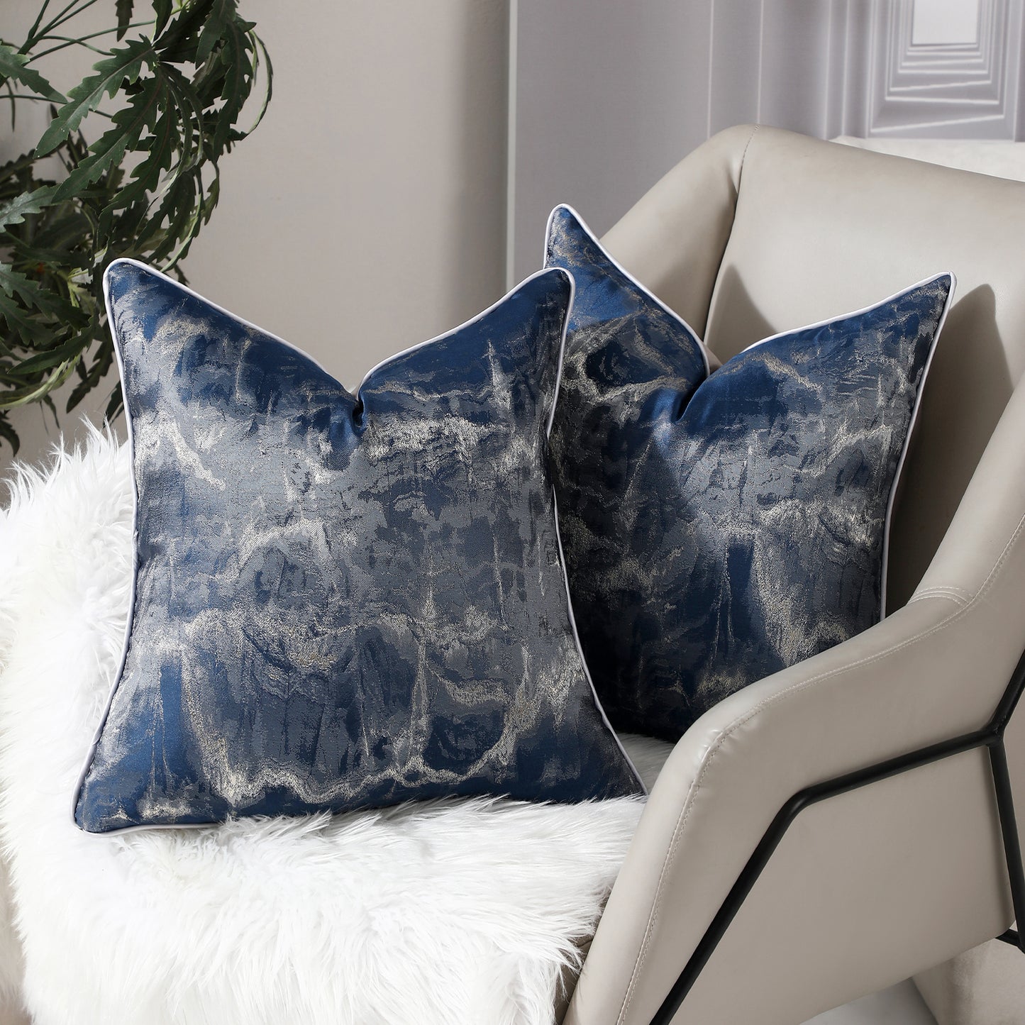 Jacquard Textured Throw Pillow Covers 18x18 inch Set of 2 Abstract Decorative Cushion Covers