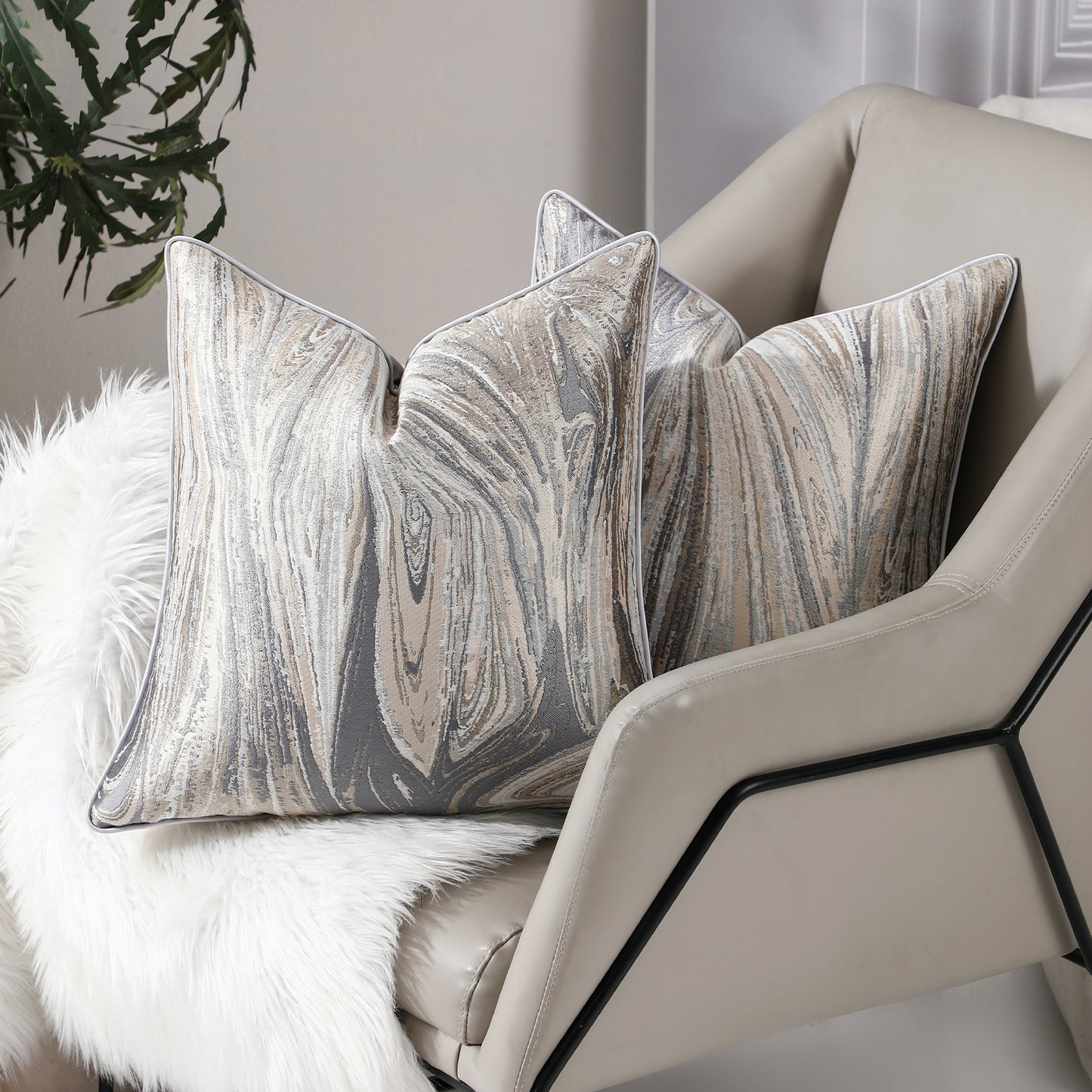 Jacquard Textured Throw Pillow Covers 18x18 inch Set of 2 Abstract Decorative Cushion Covers