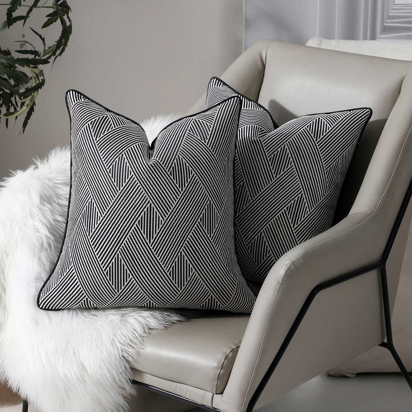 Geometric Jacquard Throw Pillow Covers 18x18 inch Set of 2 Luxury Decorative Cushion Covers
