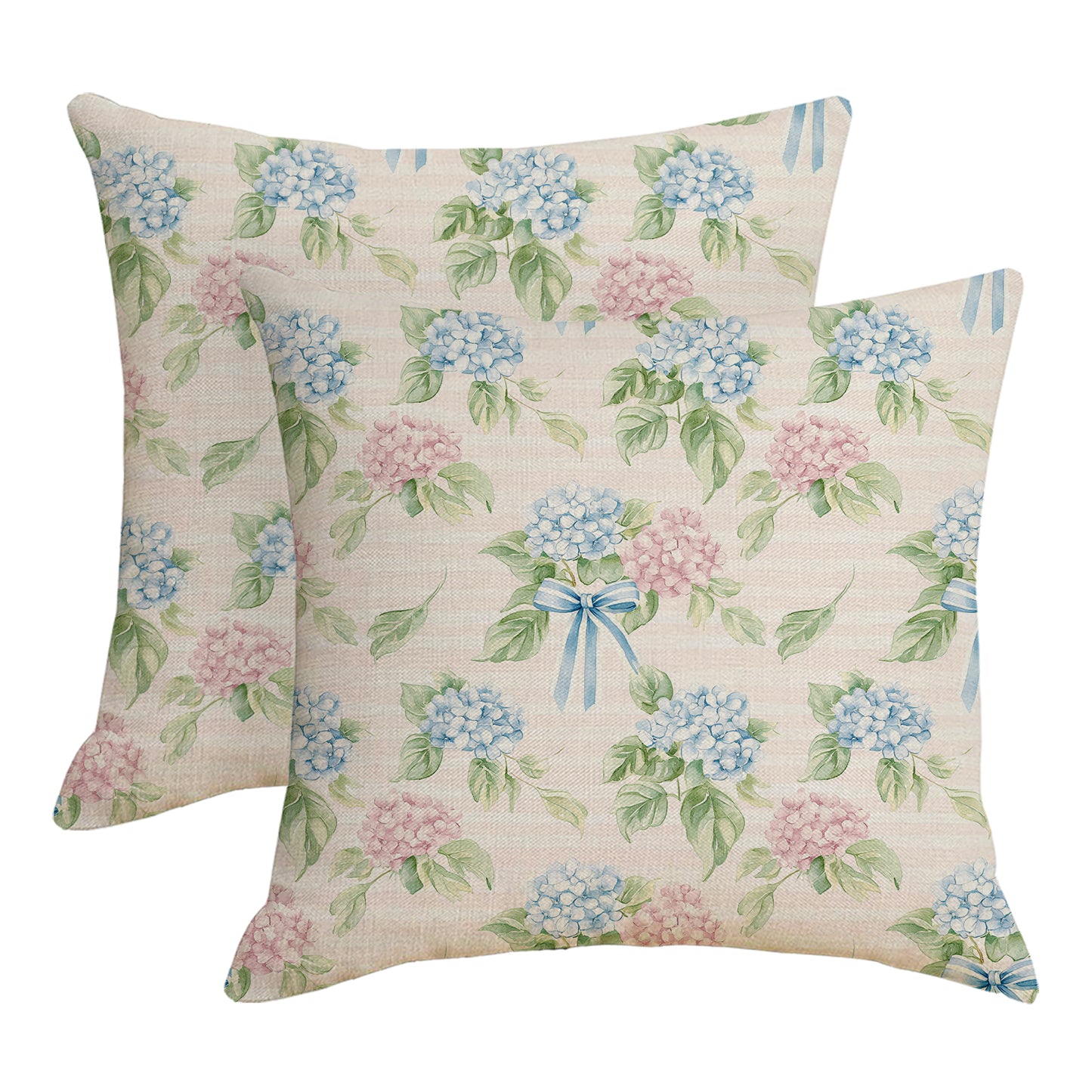 Hydrangea Waterproof Throw Pillow Covers 18x18 inch Set of 2 Outdoor Floral Cushion Covers for Patio Garden