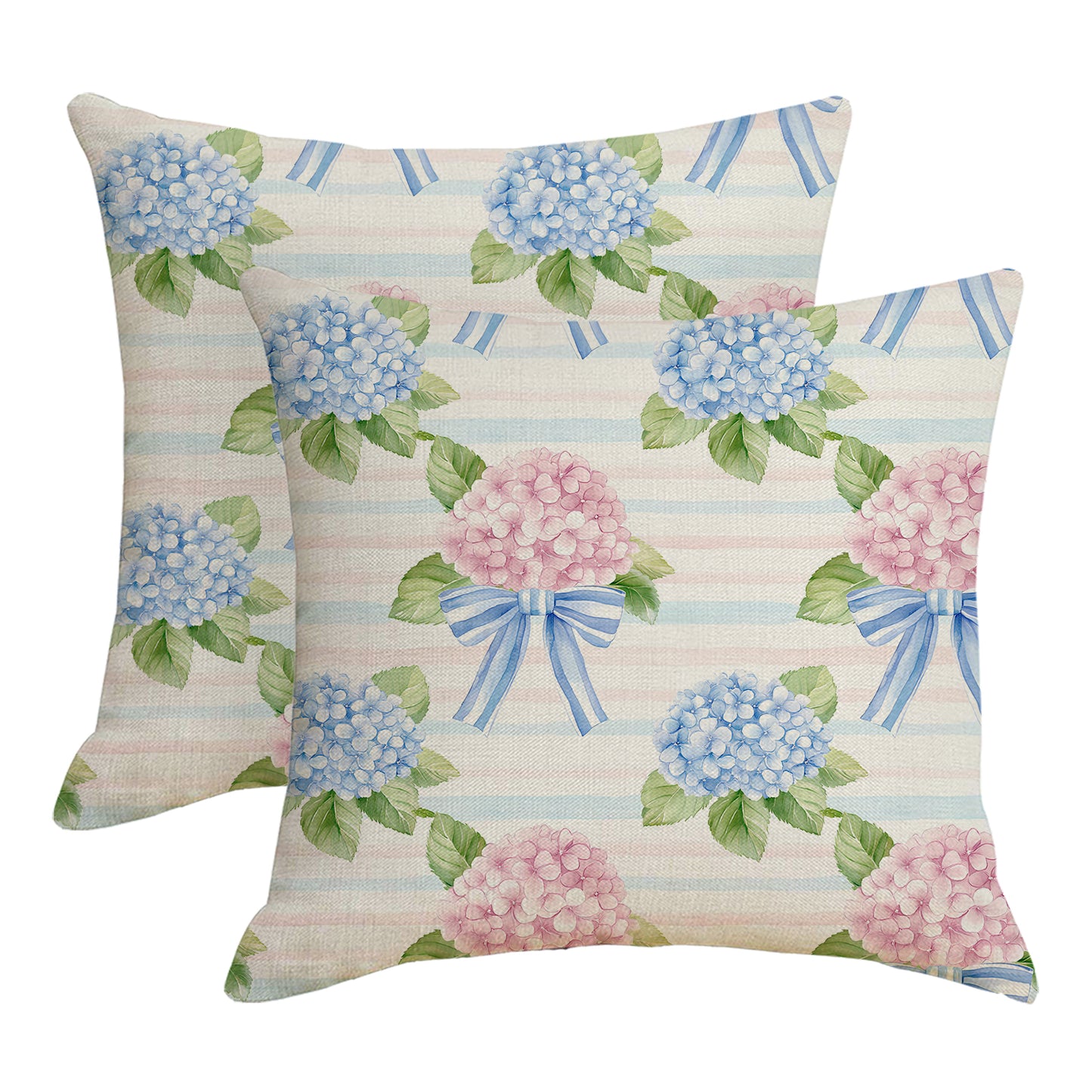 Hydrangea Waterproof Throw Pillow Covers 18x18 inch Set of 2 Outdoor Floral Cushion Covers for Patio Garden