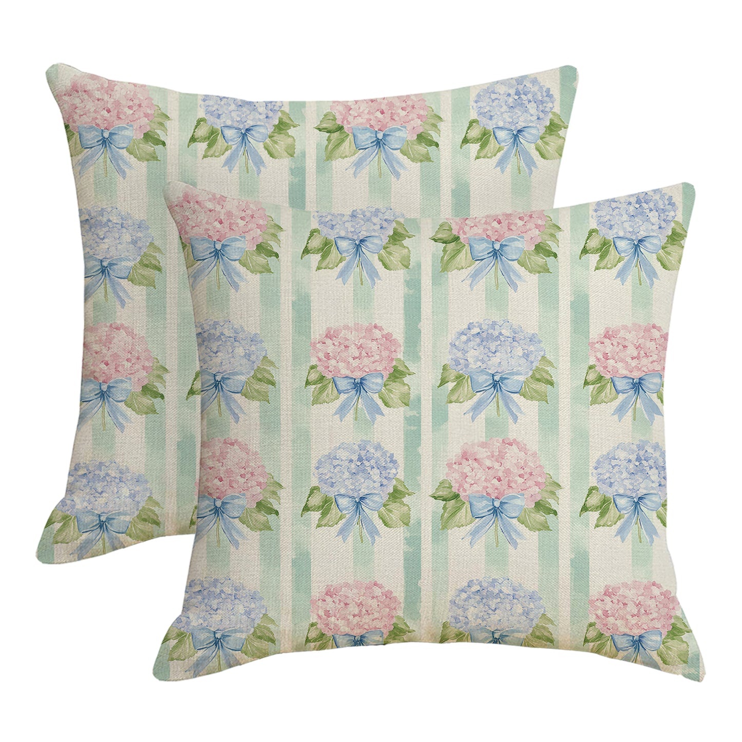 Hydrangea Waterproof Throw Pillow Covers 18x18 inch Set of 2 Outdoor Floral Cushion Covers for Patio Garden