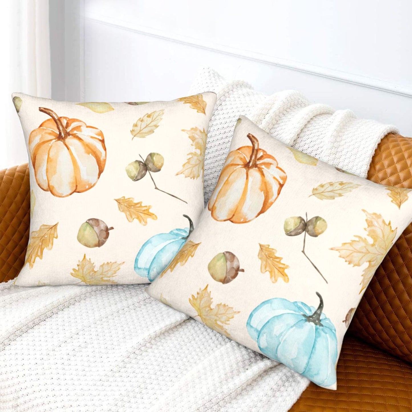 Fall Pumpkin Throw Pillow Covers 18x18 inch Set of 2 Autumn Thanksgiving Farmhouse Velvet Decorative Cushion Covers for Sofa Couch