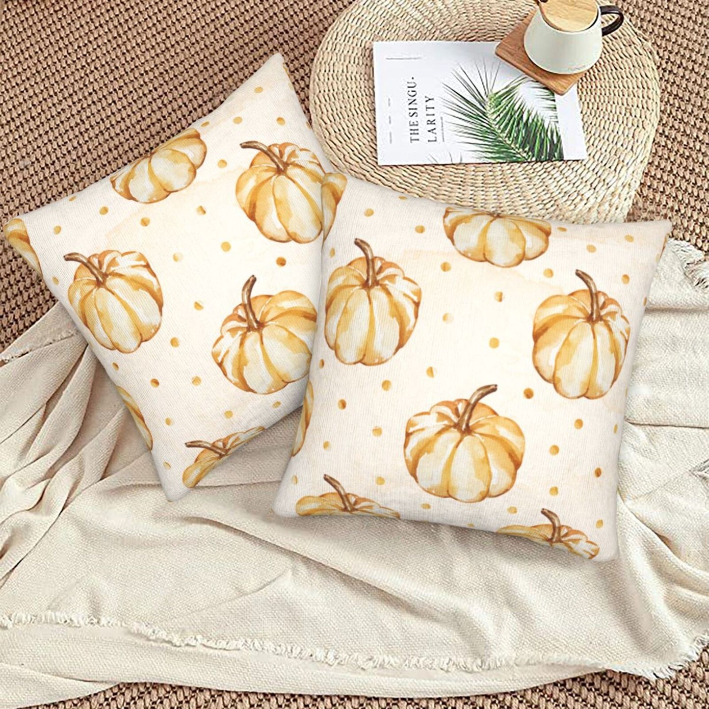 Fall Pumpkin Throw Pillow Covers 18x18 inch Set of 2 Autumn Thanksgiving Farmhouse Velvet Decorative Cushion Covers for Sofa Couch