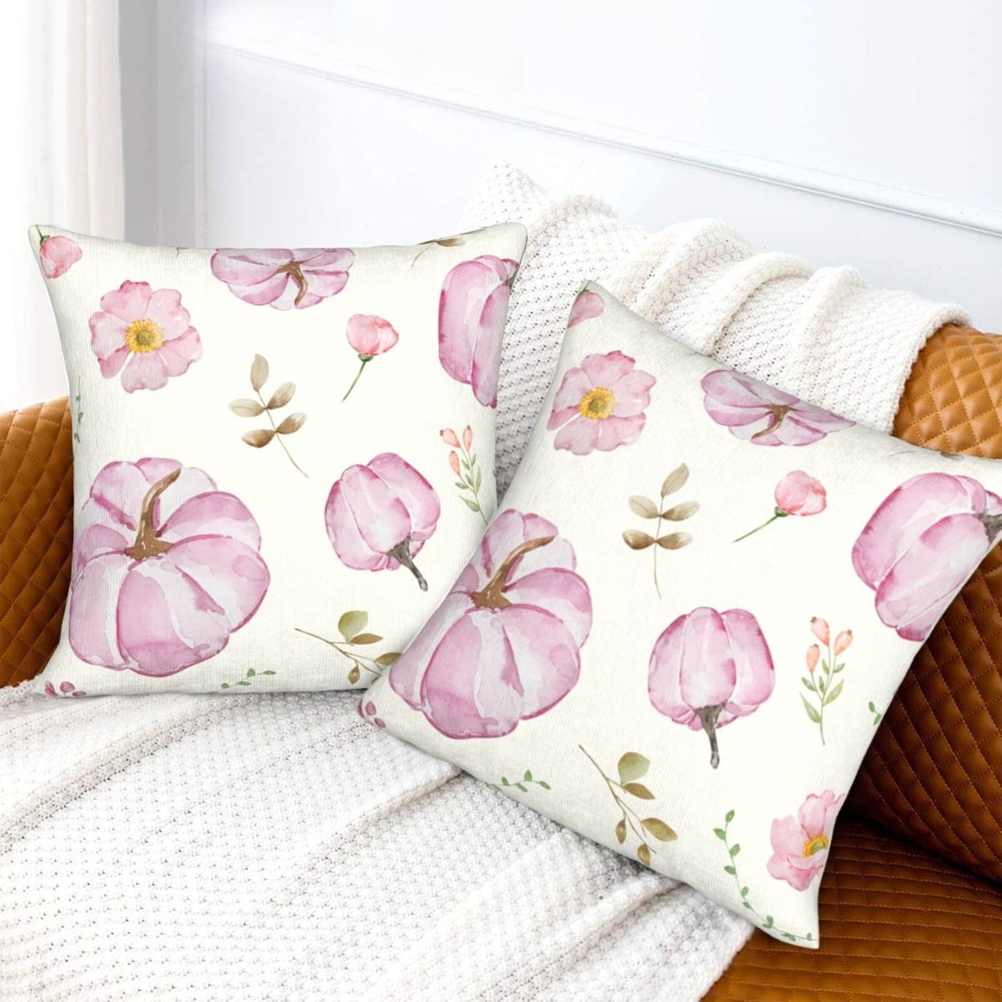 Fall Pumpkin Throw Pillow Covers 18x18 inch Set of 2 Autumn Thanksgiving Farmhouse Velvet Decorative Cushion Covers for Sofa Couch