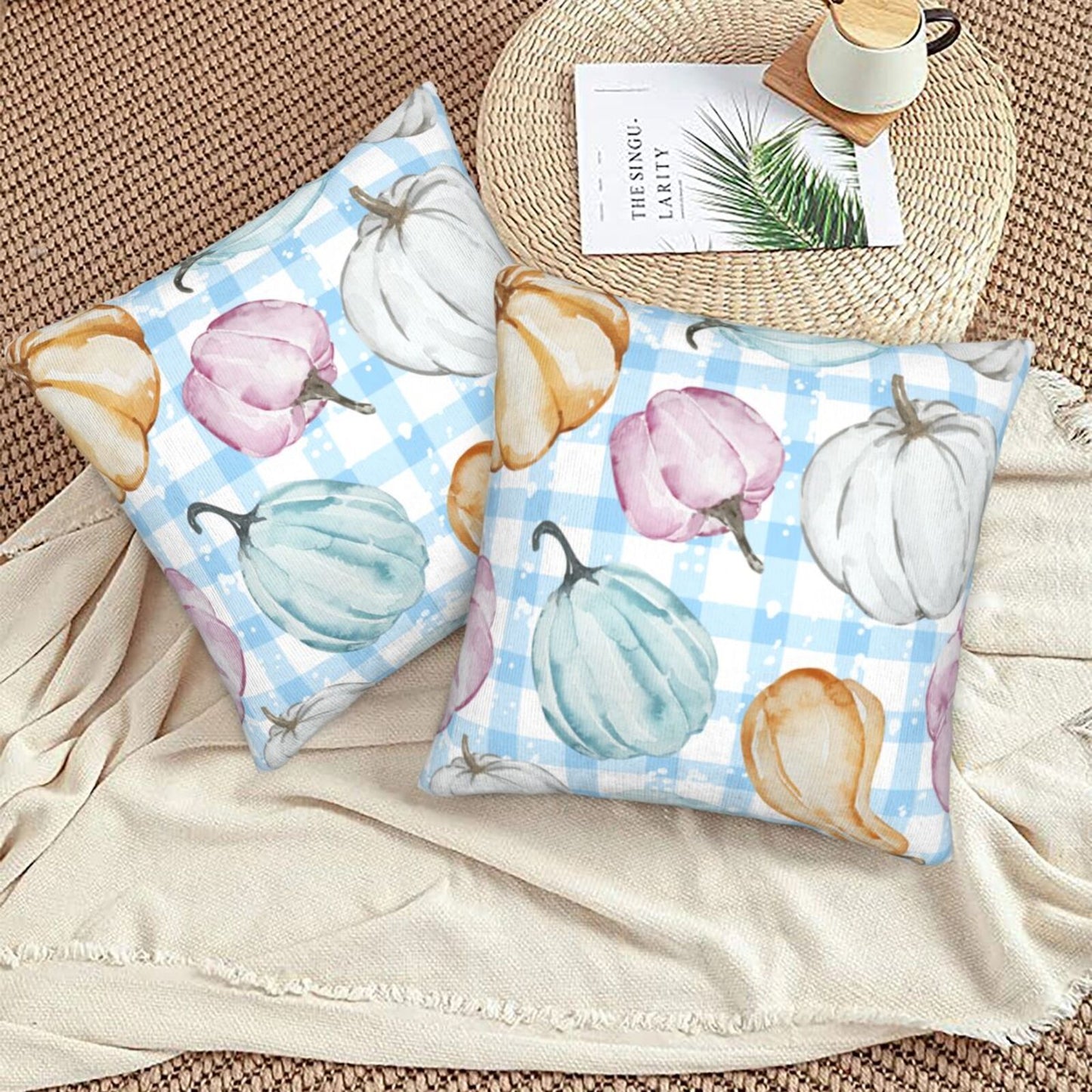 Fall Pumpkin Throw Pillow Covers 18x18 inch Set of 2 Autumn Thanksgiving Farmhouse Velvet Decorative Cushion Covers for Sofa Couch