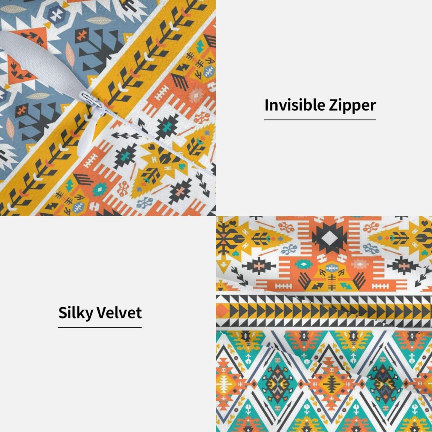 Bohemian Aztec Throw Pillow Covers 18x18 inch Set of 2 Ethnic Carpet Velvet Decorative Cushion Covers for Sofa Couch Bedroom Living Room