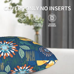 Bohemian floral velvet pillow cover with navy yellow and blue flowers, shown without an insert