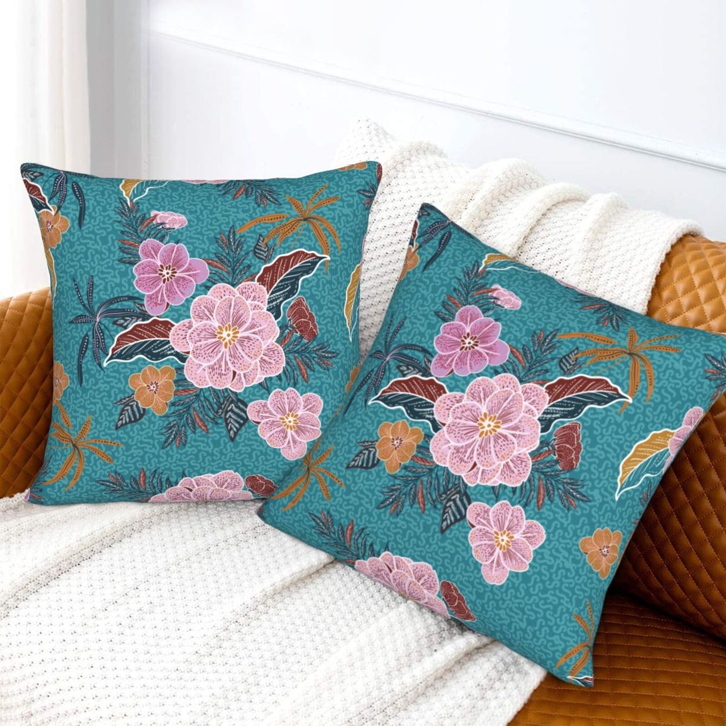Bohemian Floral Throw Pillow Covers 18x18 inch Set of 2 Vintage Flowers Velvet Decorative Cushion Covers for Sofa Couch Bedroom