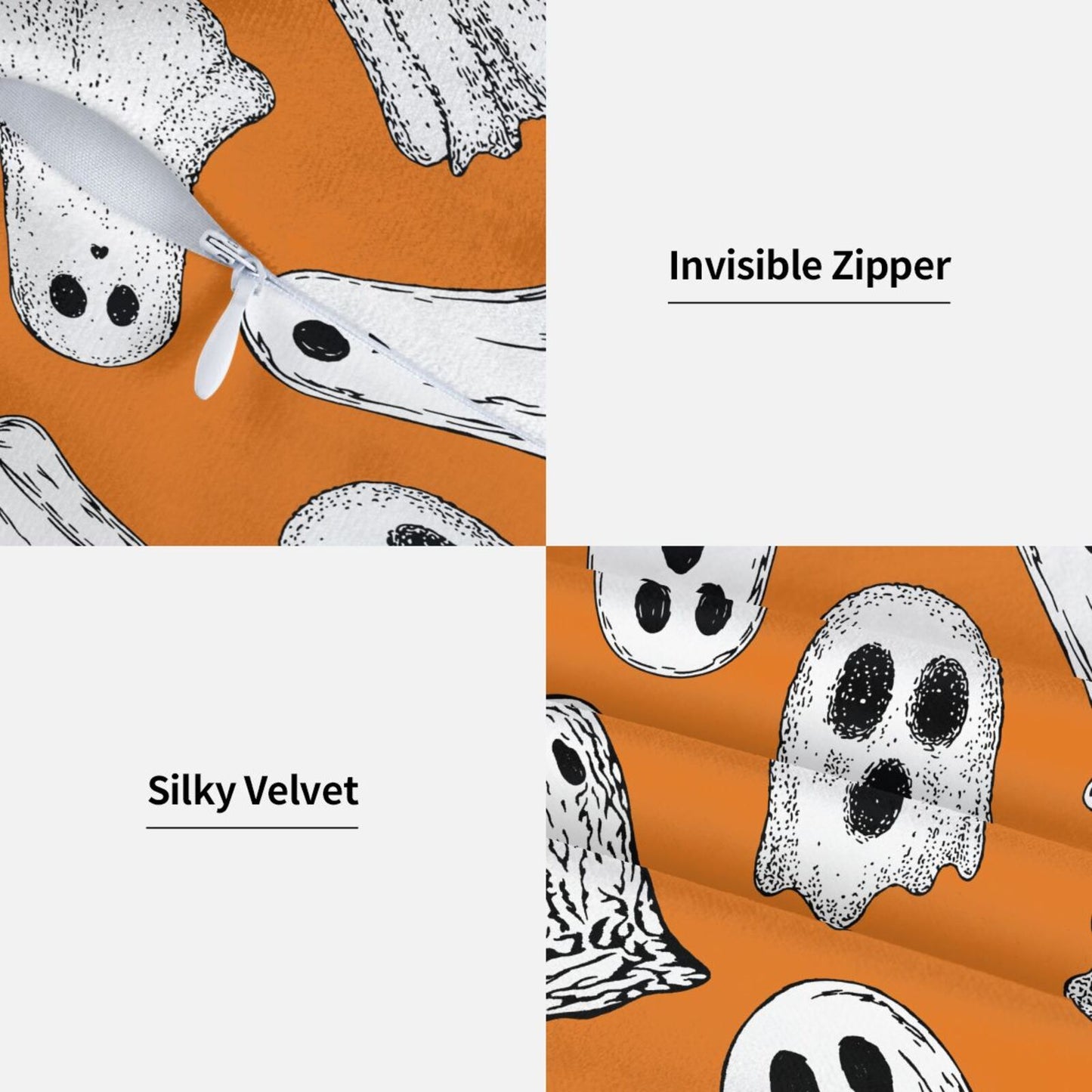 Halloween Themed Throw Pillow Covers 18x18 inch Set of 2 Ghosts Orange Velvet Decorative Cushion Covers for Sofa Couch Living Room