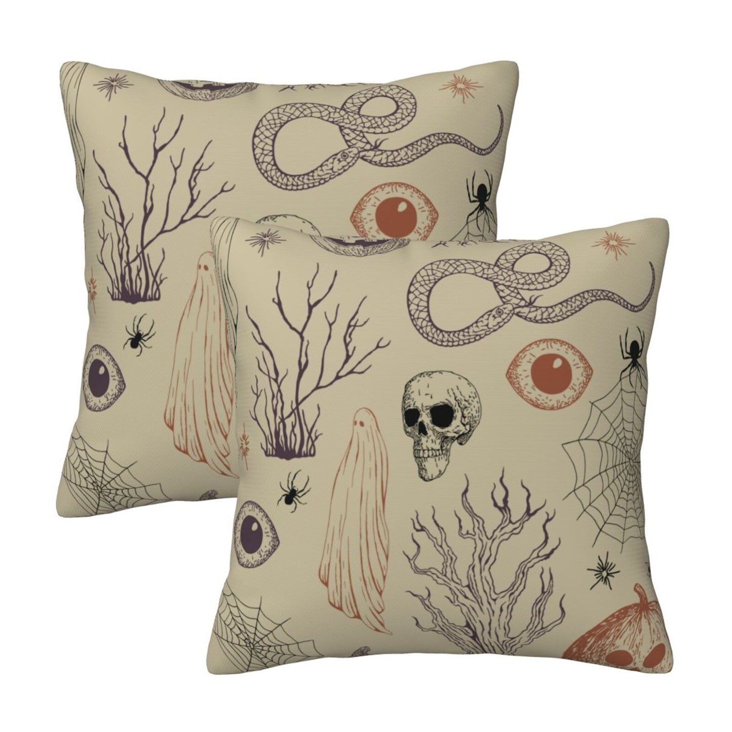 Halloween Themed Throw Pillow Covers 18x18 inch Set of 2 Ghosts Orange Velvet Decorative Cushion Covers for Sofa Couch Living Room