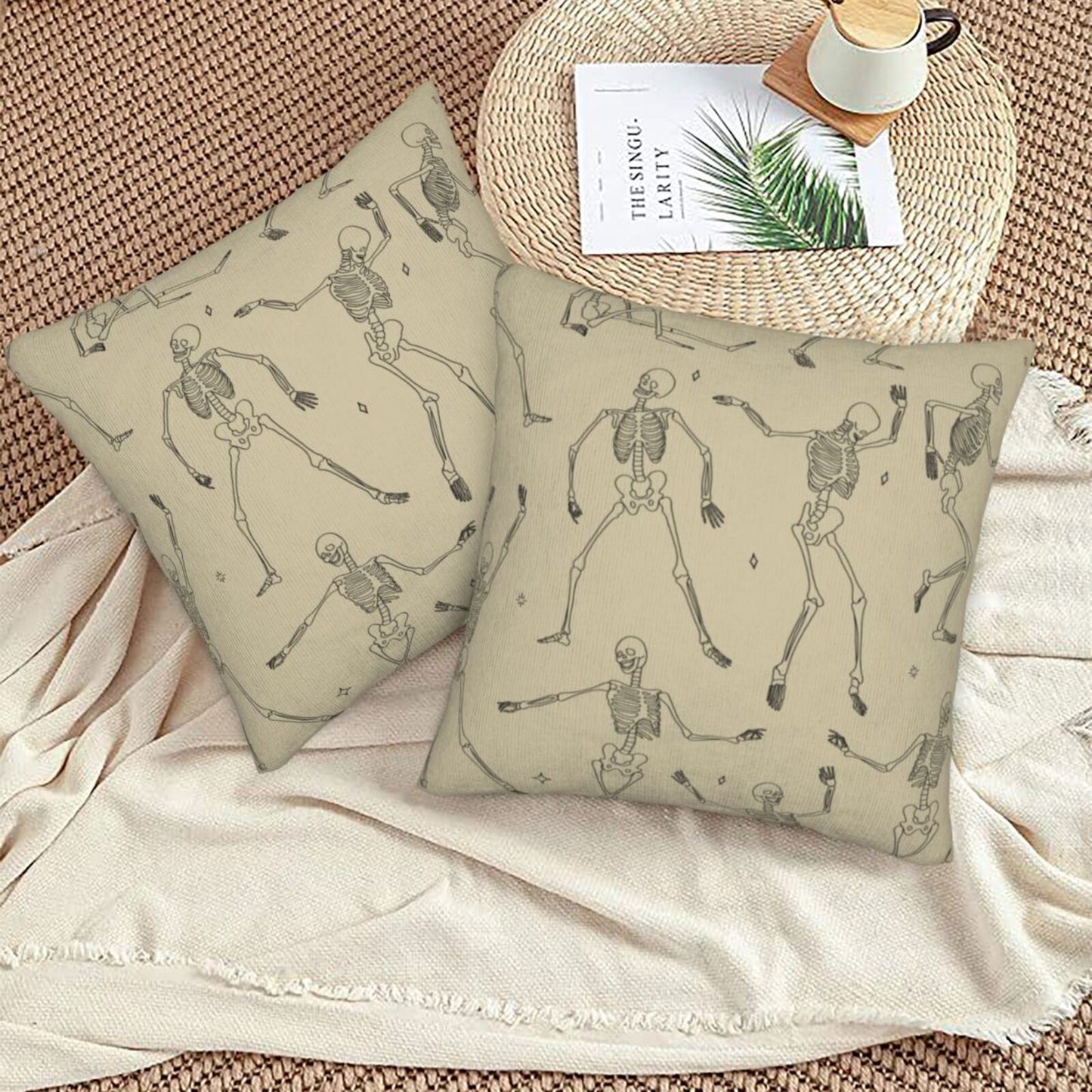 Halloween Themed Throw Pillow Covers 18x18 inch Set of 2 Ghosts Orange Velvet Decorative Cushion Covers for Sofa Couch Living Room