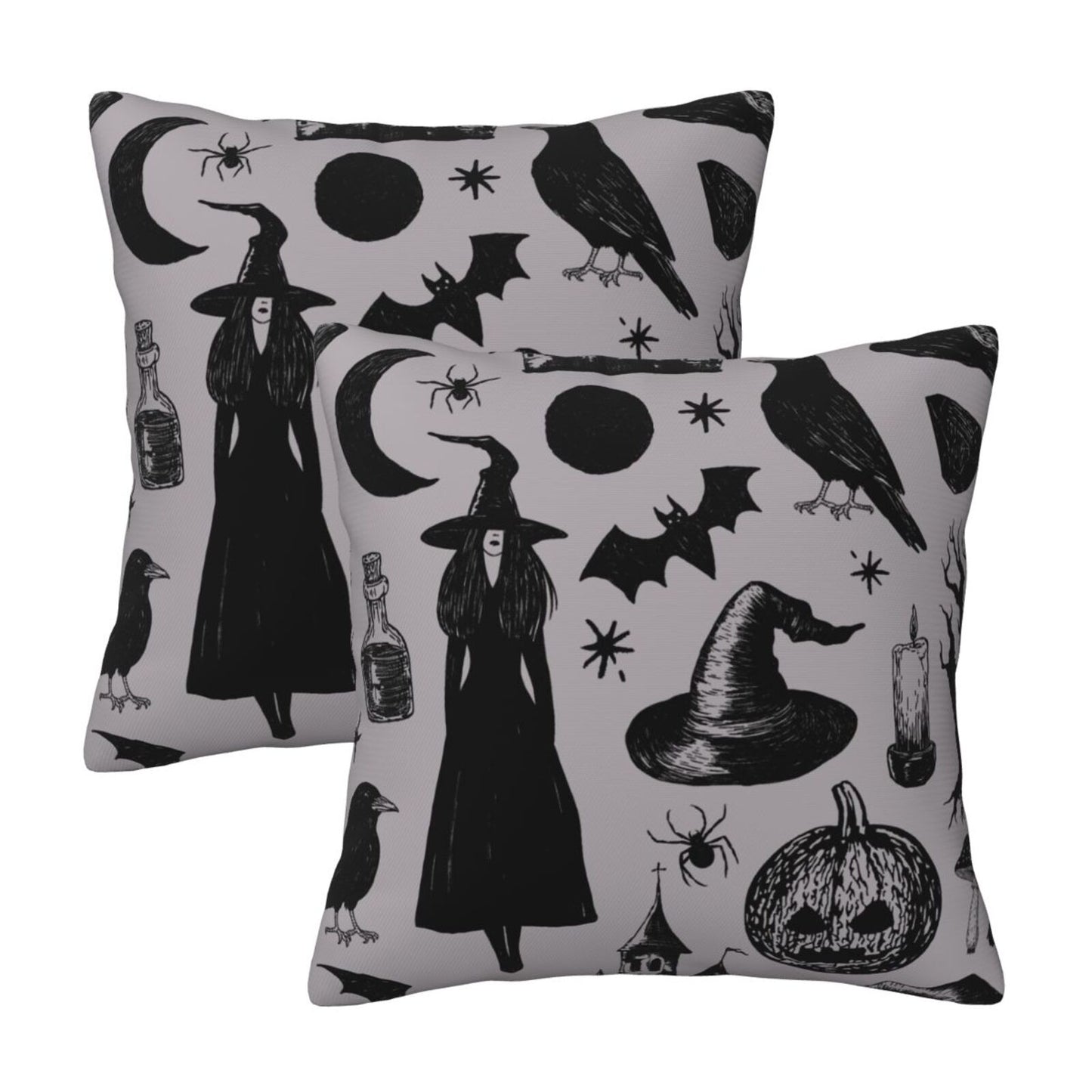 Halloween Themed Throw Pillow Covers 18x18 inch Set of 2 Ghosts Orange Velvet Decorative Cushion Covers for Sofa Couch Living Room