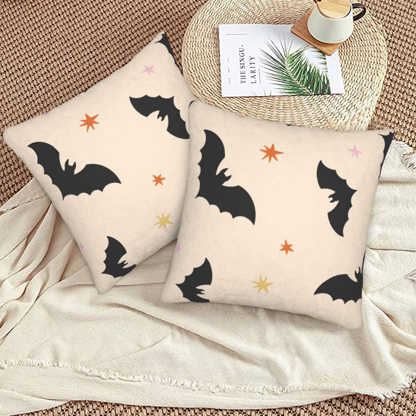 Halloween Decorative Throw Pillow Covers 18x18 inch Set of 2 Skulls Ghosts Pumpkins Velvet Decorative Cushion Covers for Sofa Couch Living Room