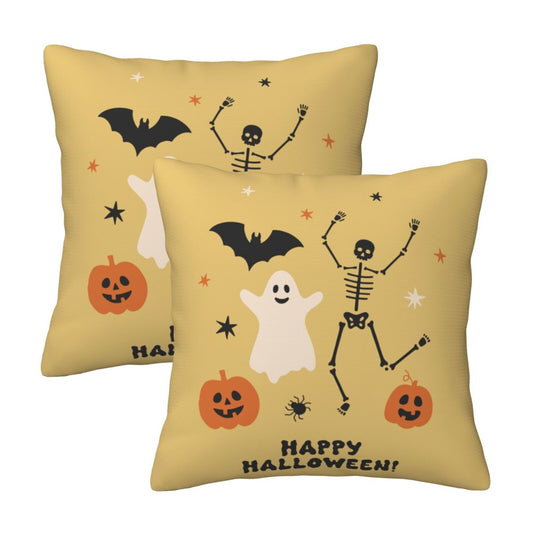 Halloween Decorative Throw Pillow Covers 18x18 inch Set of 2 Skulls Ghosts Pumpkins Velvet Decorative Cushion Covers for Sofa Couch Living Room