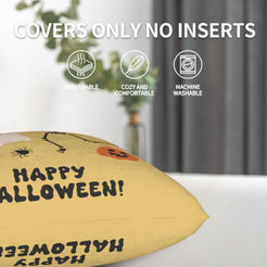 Mustard Halloween pillow covers shown without inserts with care and zipper details