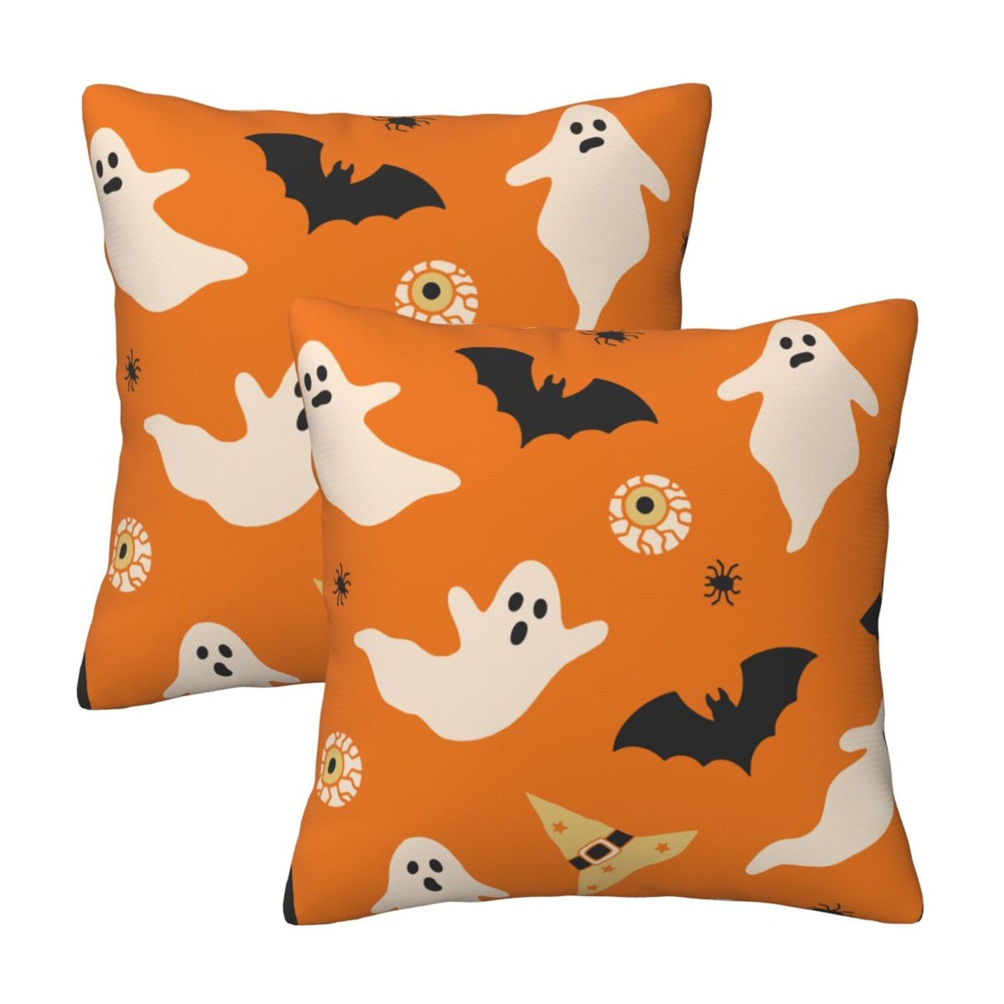 Halloween Decorative Throw Pillow Covers 18x18 inch Set of 2 Skulls Ghosts Pumpkins Velvet Decorative Cushion Covers for Sofa Couch Living Room