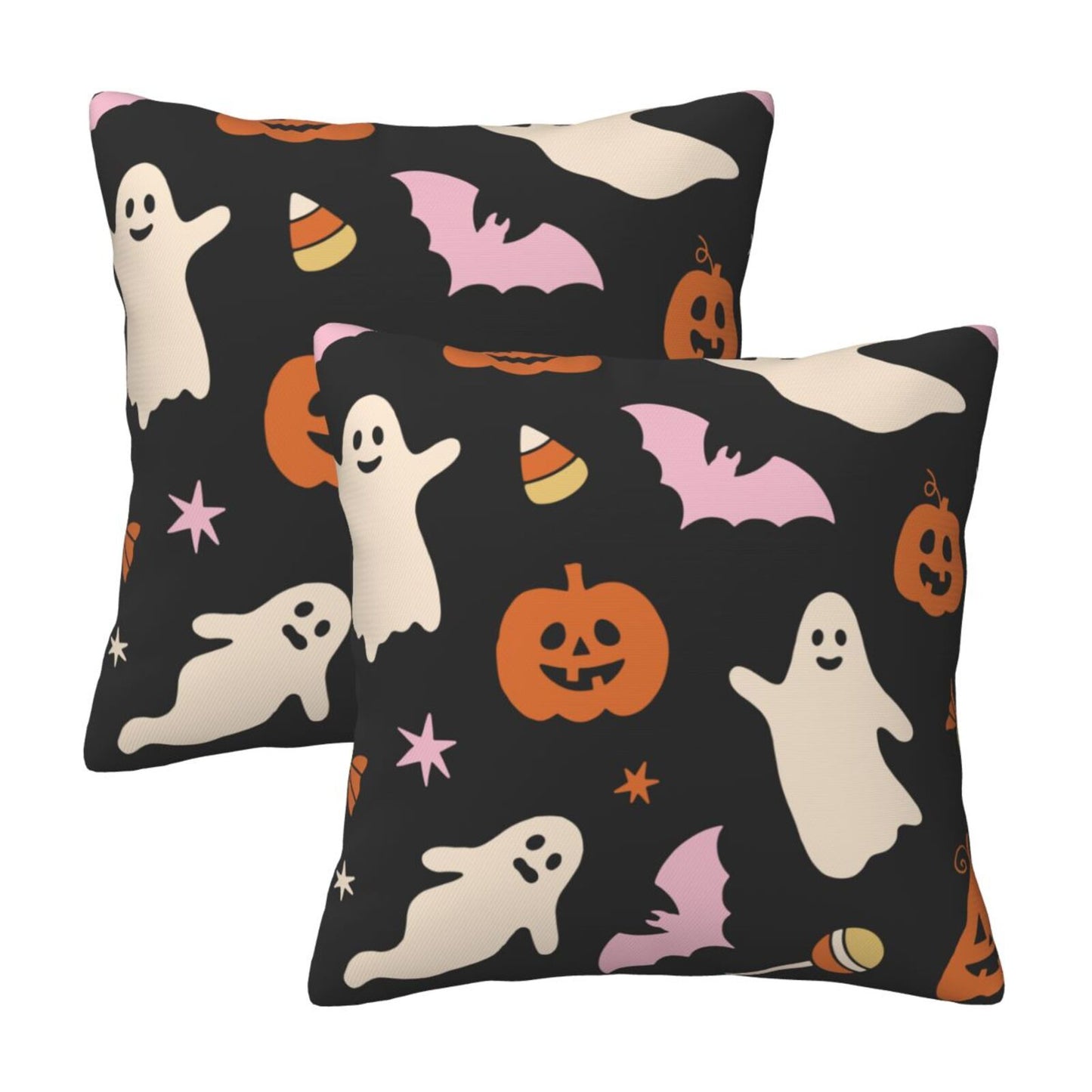 Halloween Decorative Throw Pillow Covers 18x18 inch Set of 2 Skulls Ghosts Pumpkins Velvet Decorative Cushion Covers for Sofa Couch Living Room
