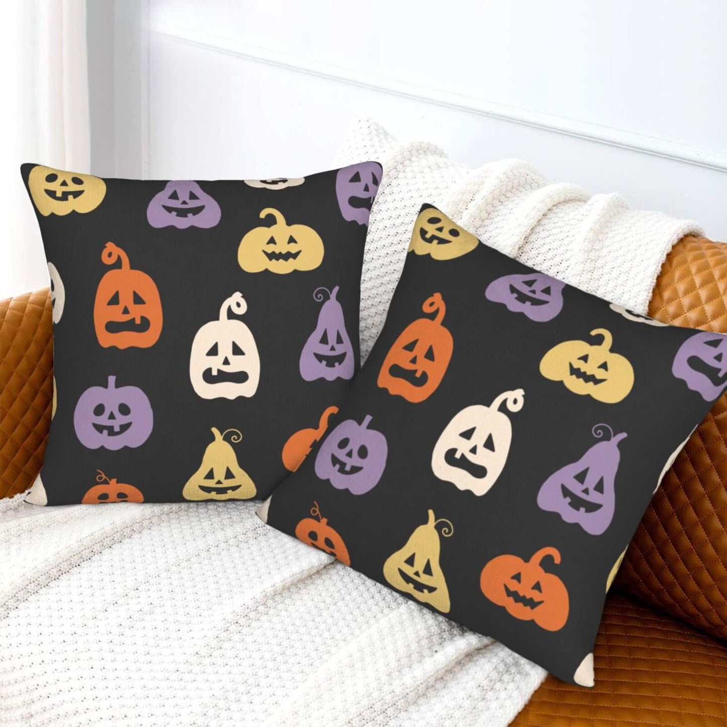 Halloween Decorative Throw Pillow Covers 18x18 inch Set of 2 Skulls Ghosts Pumpkins Velvet Decorative Cushion Covers for Sofa Couch Living Room
