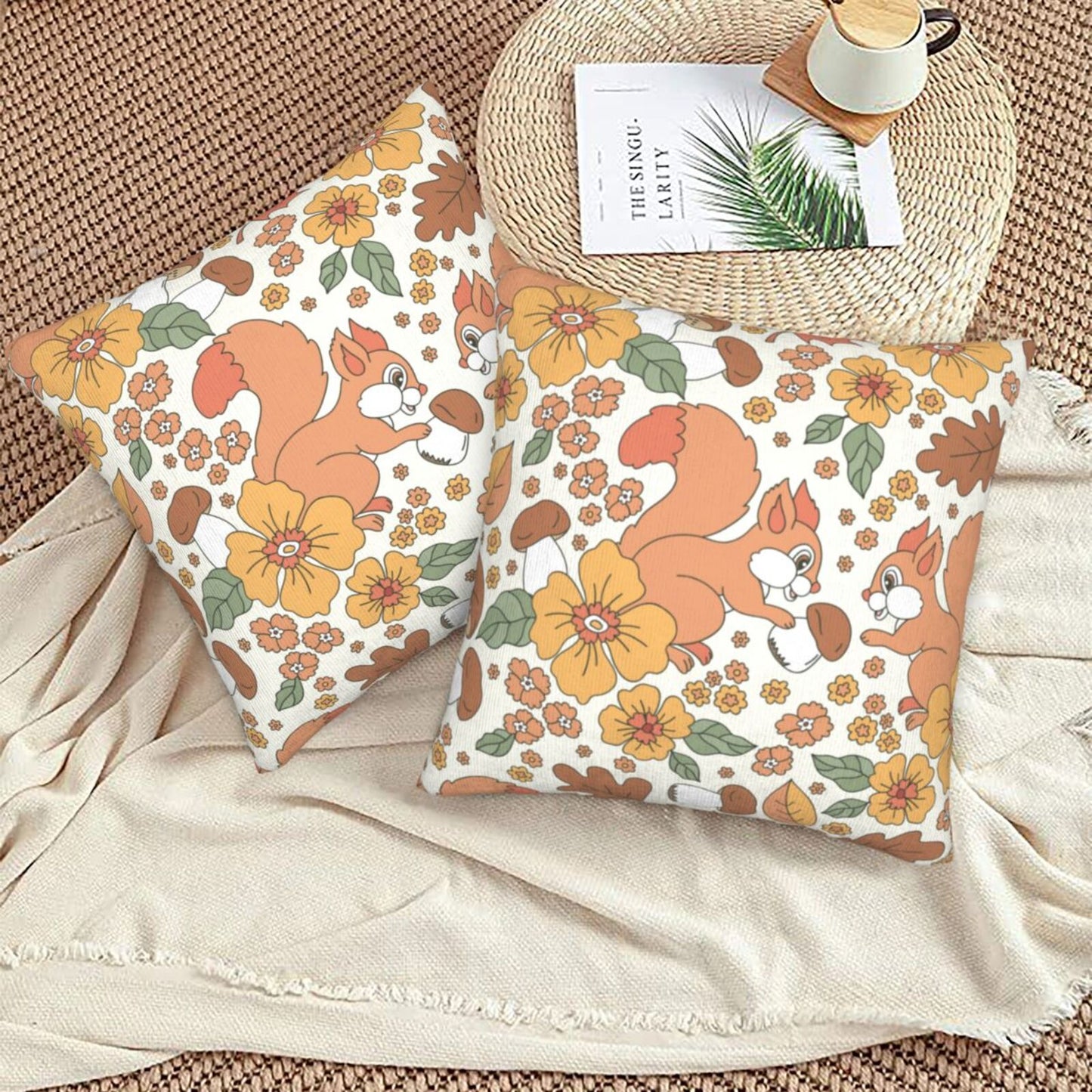 Fall Pumpkin Throw Pillow Covers 18x18 inch Set of 2 Thanksgiving Velvet Cushion Covers for Sofa Couch Bed