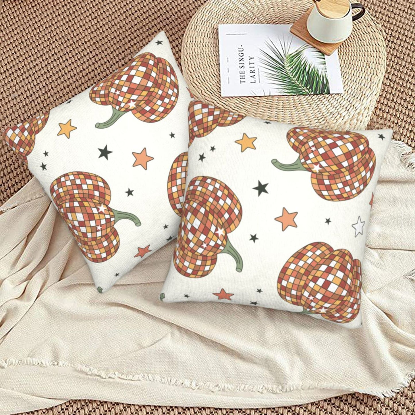 Fall Pumpkin Throw Pillow Covers 18x18 inch Set of 2 Thanksgiving Velvet Cushion Covers for Sofa Couch Bed
