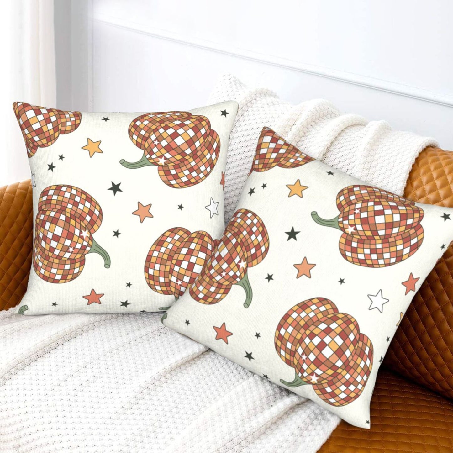 Fall Pumpkin Throw Pillow Covers 18x18 inch Set of 2 Thanksgiving Velvet Cushion Covers for Sofa Couch Bed