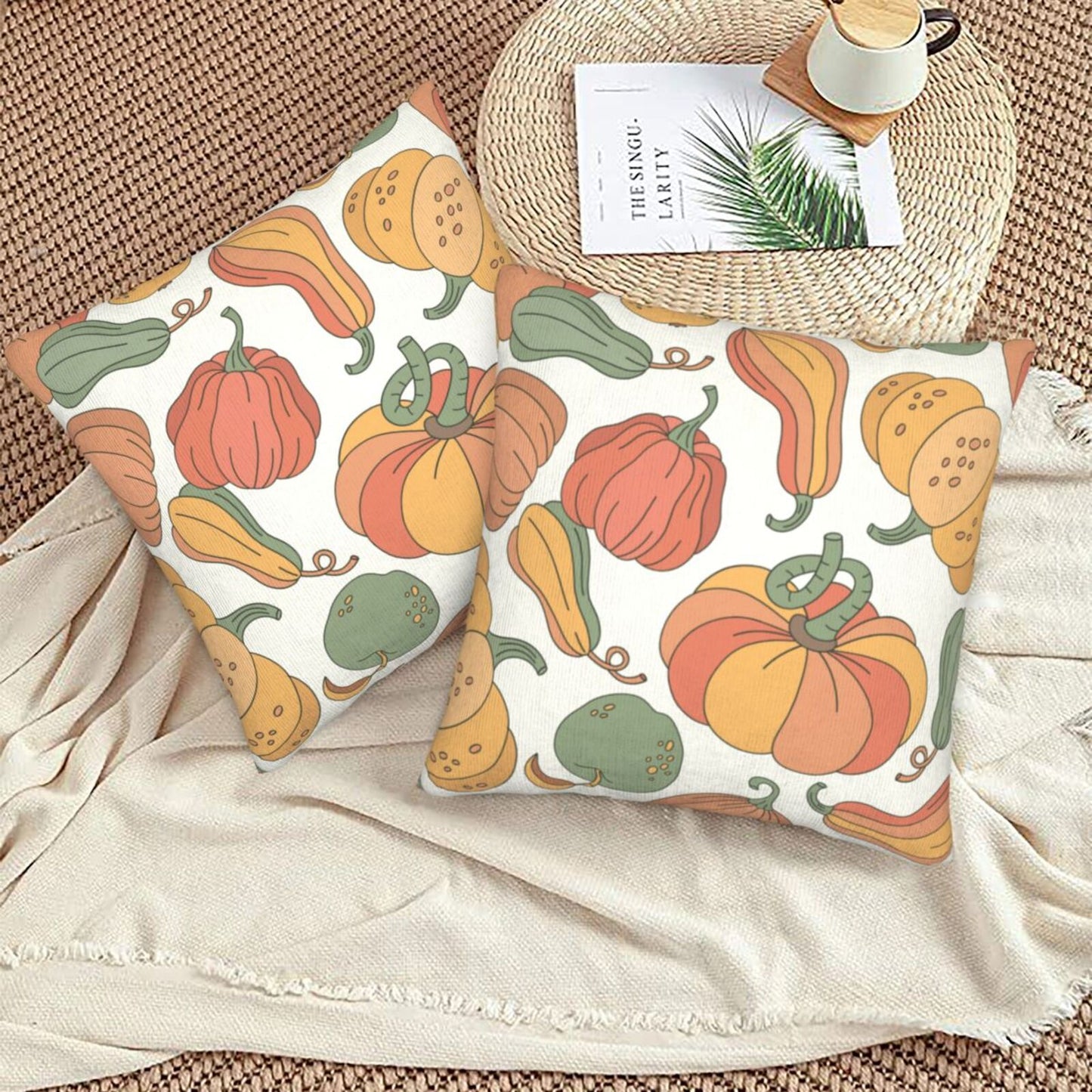 Fall Pumpkin Throw Pillow Covers 18x18 inch Set of 2 Thanksgiving Velvet Cushion Covers for Sofa Couch Bed